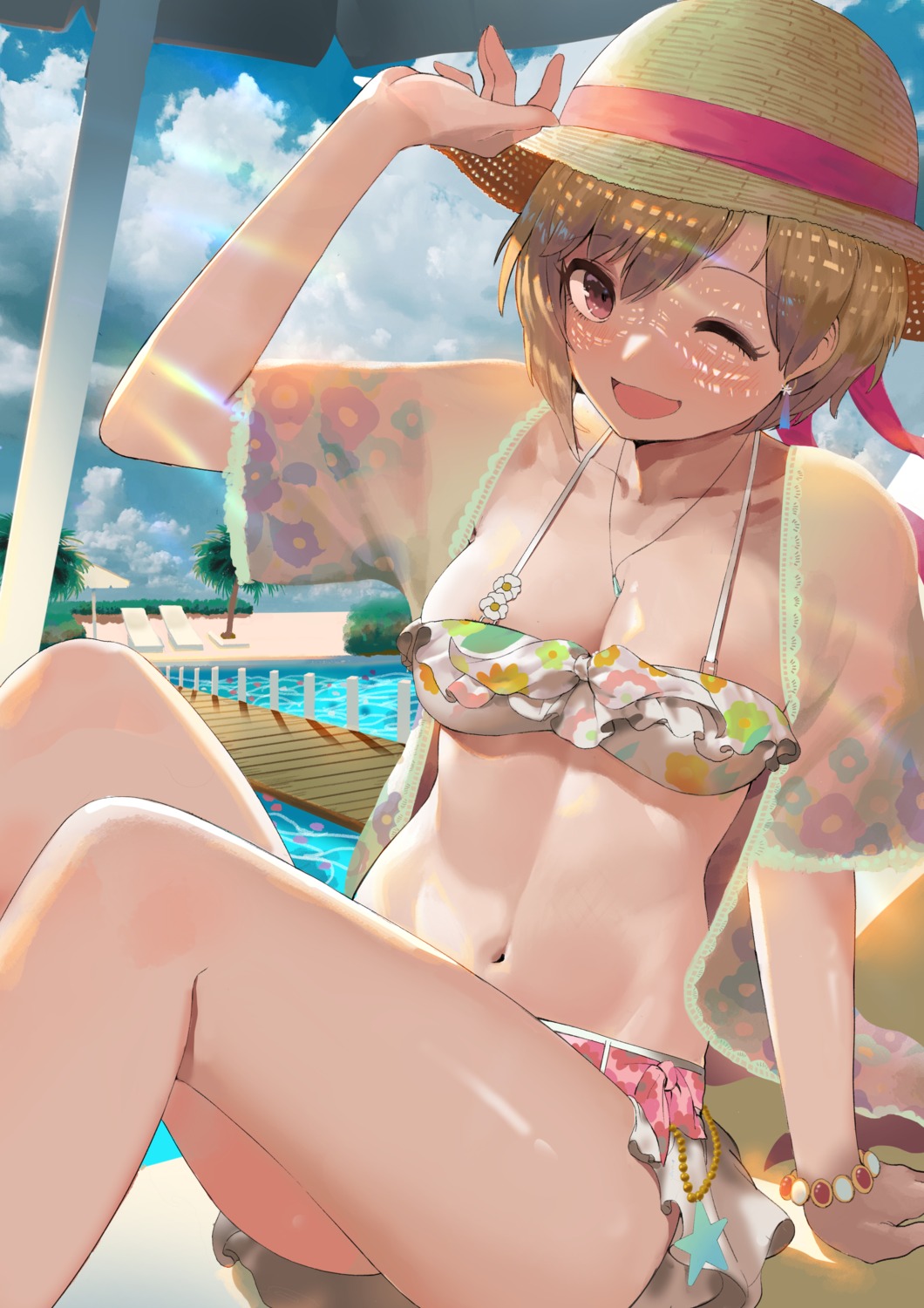 aiba_yumi bikini bsue cleavage open_shirt see_through swimsuits the_idolm@ster the_idolm@ster_cinderella_girls