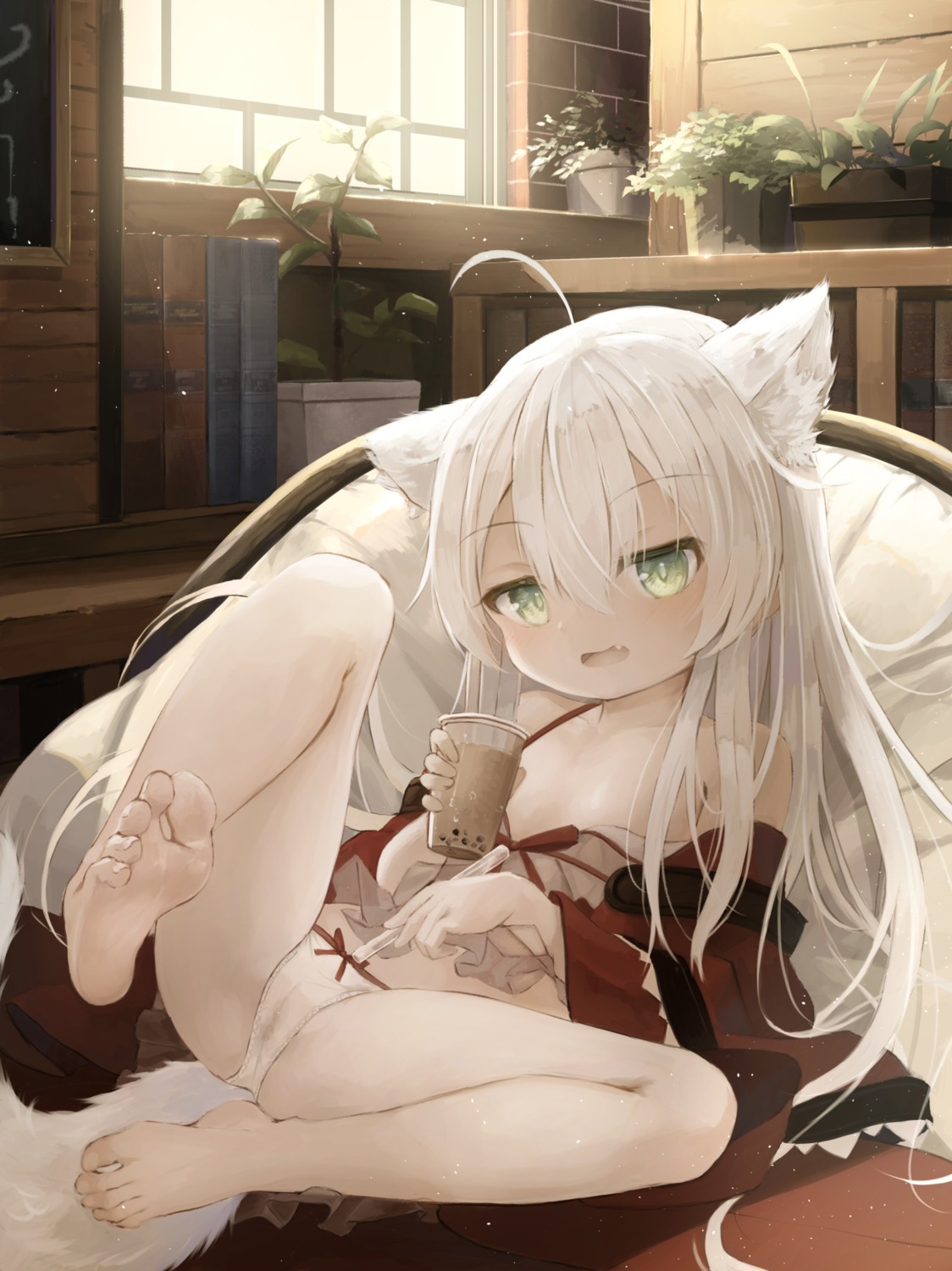 animal_ears cameltoe feet japanese_clothes loli no_bra open_shirt pantsu skirt_lift tail utatanecocoa