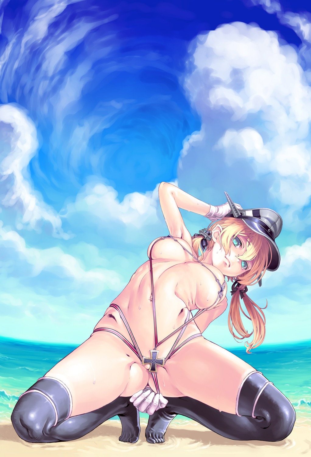 erect_nipples honzawa_yuuichirou kantai_collection naked_ribbon prinz_eugen_(kancolle) thighhighs