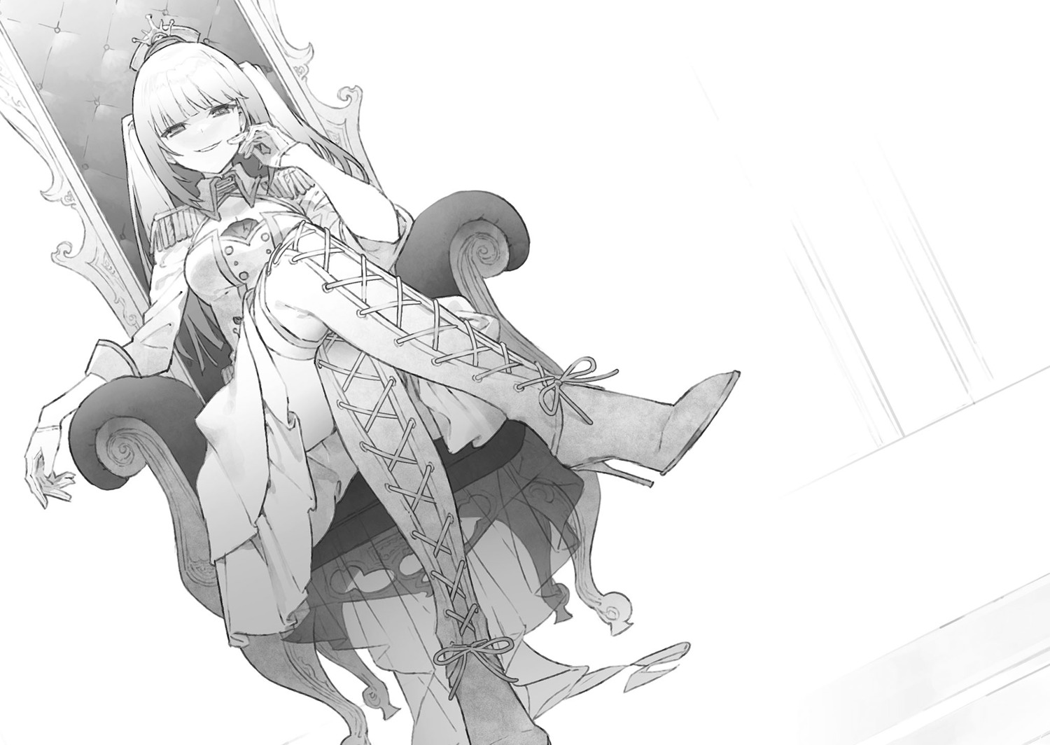 date_a_live date_a_live_fragment_date_a_bullet heels monochrome noco thighhighs uniform white_queen_(date_a_bullet)