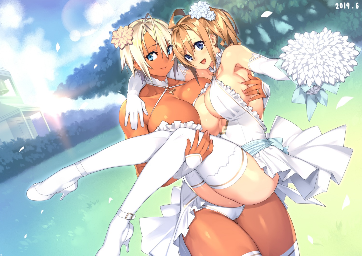 cameltoe cleavage dress heels no_bra pantsu real_xxiii thighhighs wedding_dress yuri