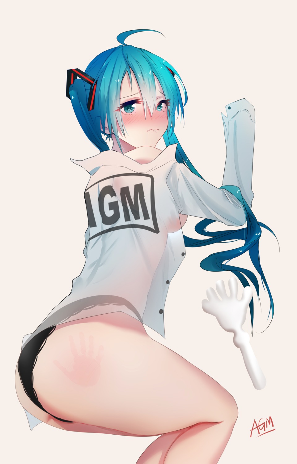 ass hatsune_miku no_bra omone_hokoma_agm open_shirt pantsu see_through vocaloid