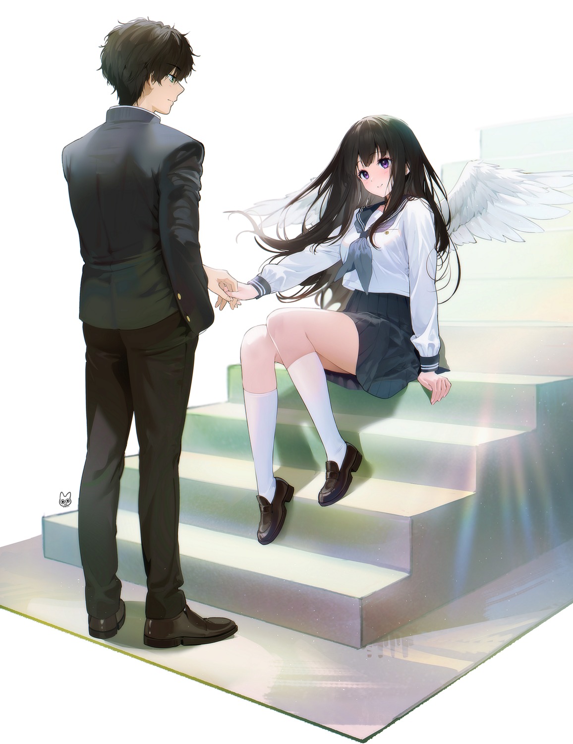 chitanda_eru hyouka mery_(yangmalgage) oreki_houtarou seifuku wings