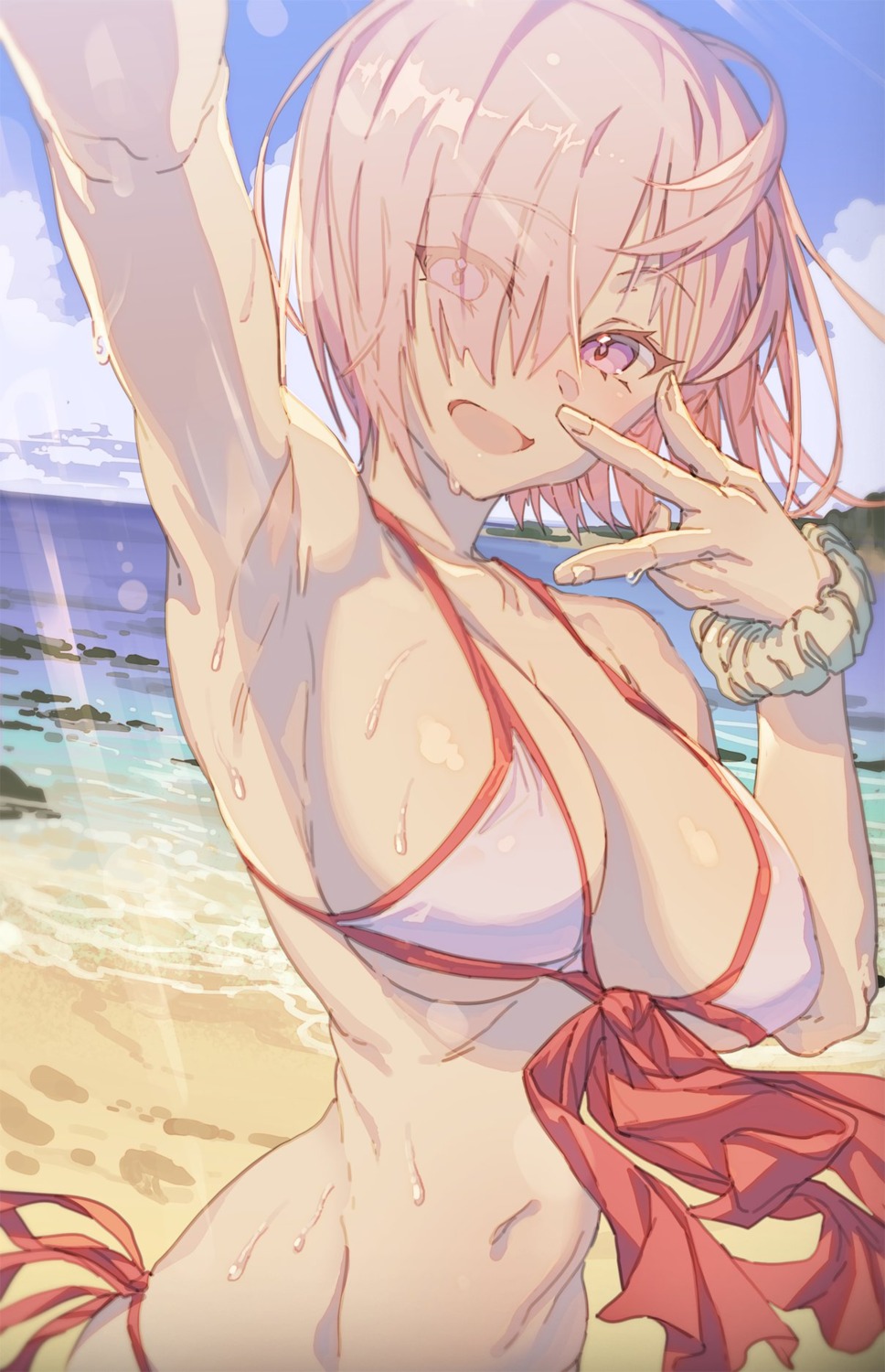 bikini erect_nipples fate/grand_order hong mash_kyrielight panty_pull swimsuits wet