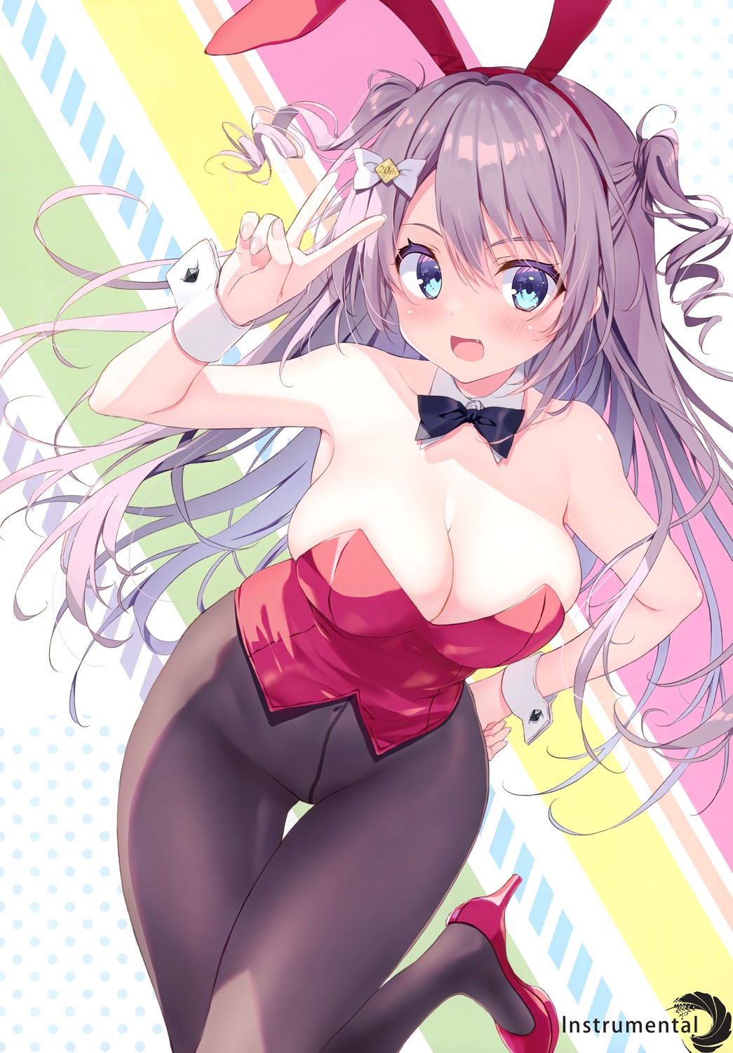 animal_ears breasts bunny_ears heels no_bra pantyhose ryohka watermark