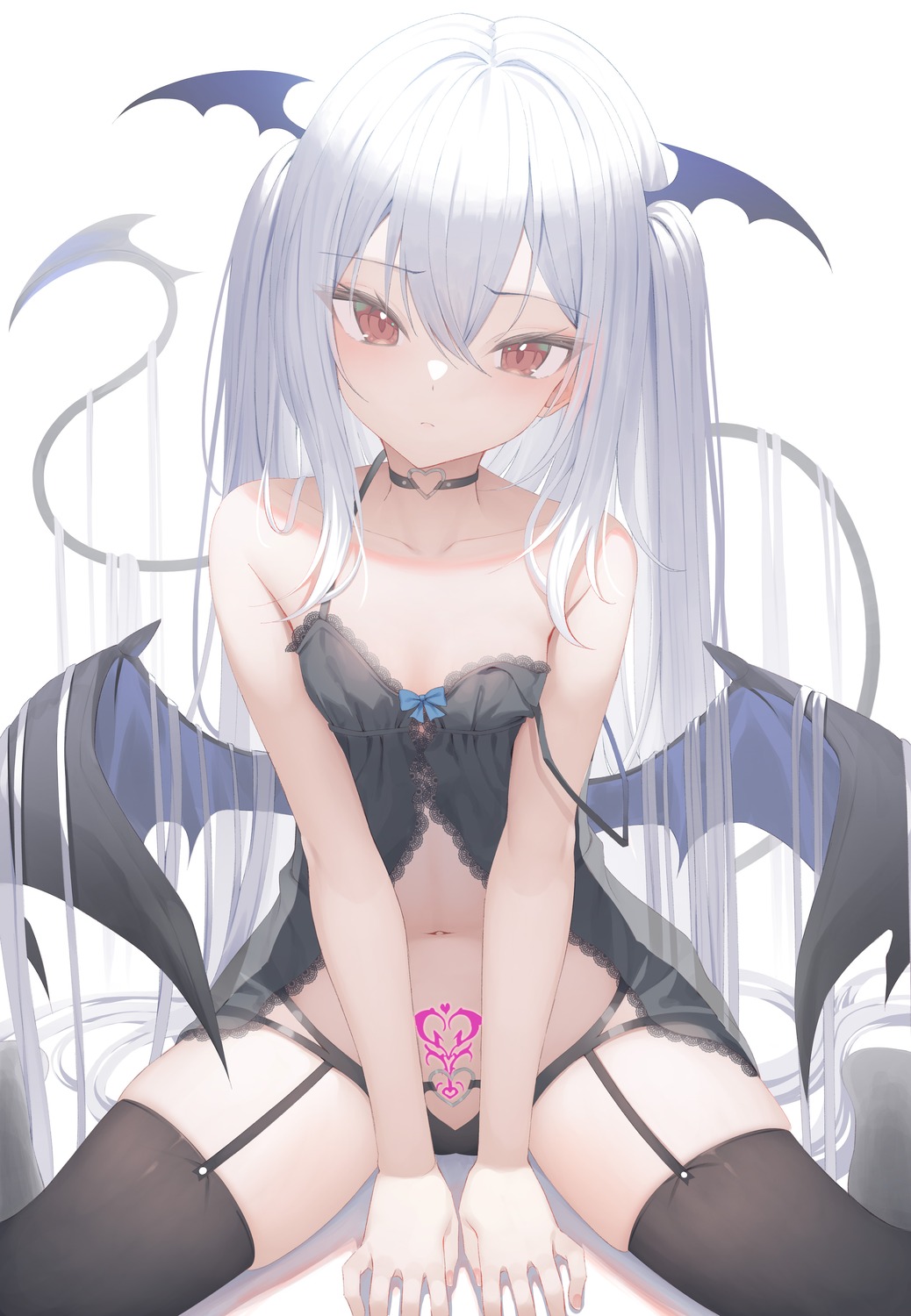 devil lingerie loli pantsu shinigami_(tukiyomiikuto) stockings tail tattoo thighhighs wings