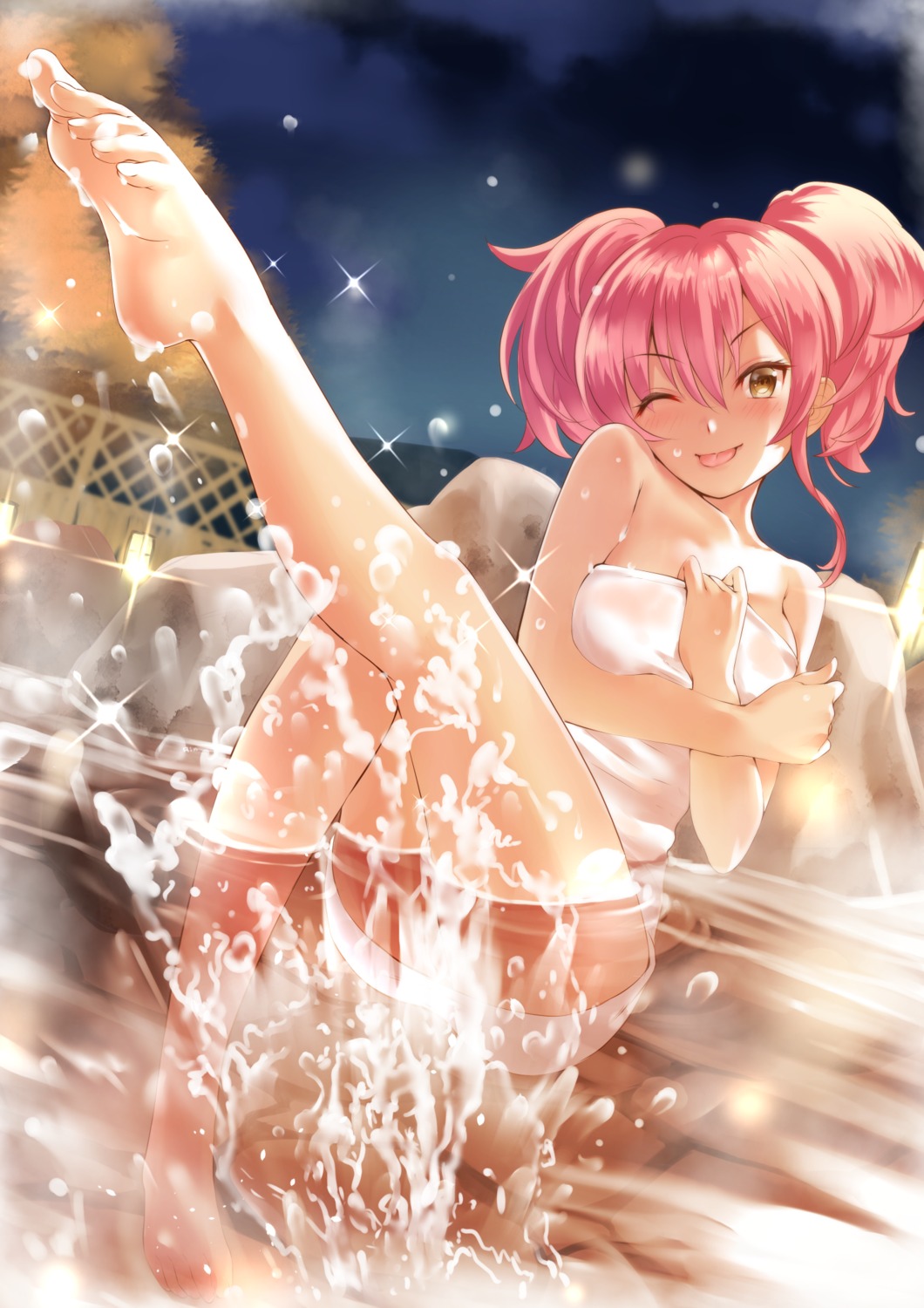 bathing breast_hold feet jougasaki_mika onsen rin2008 the_idolm@ster the_idolm@ster_cinderella_girls towel wet
