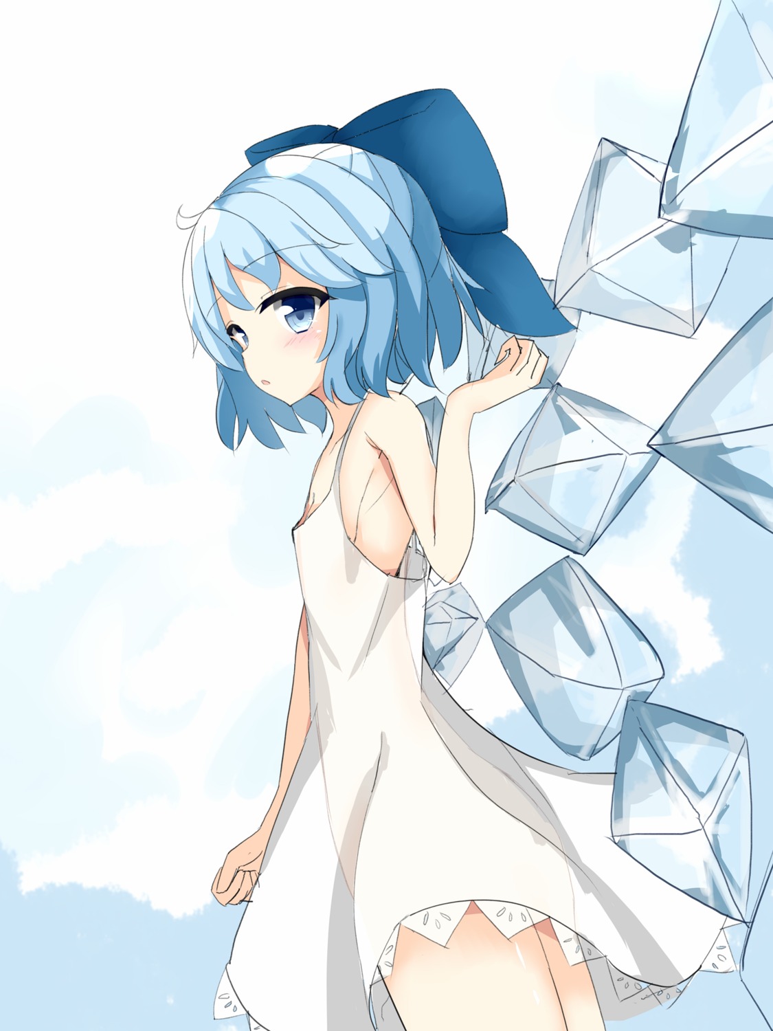 cirno dress hiragana_ababa loli no_bra nopan see_through summer_dress touhou wings