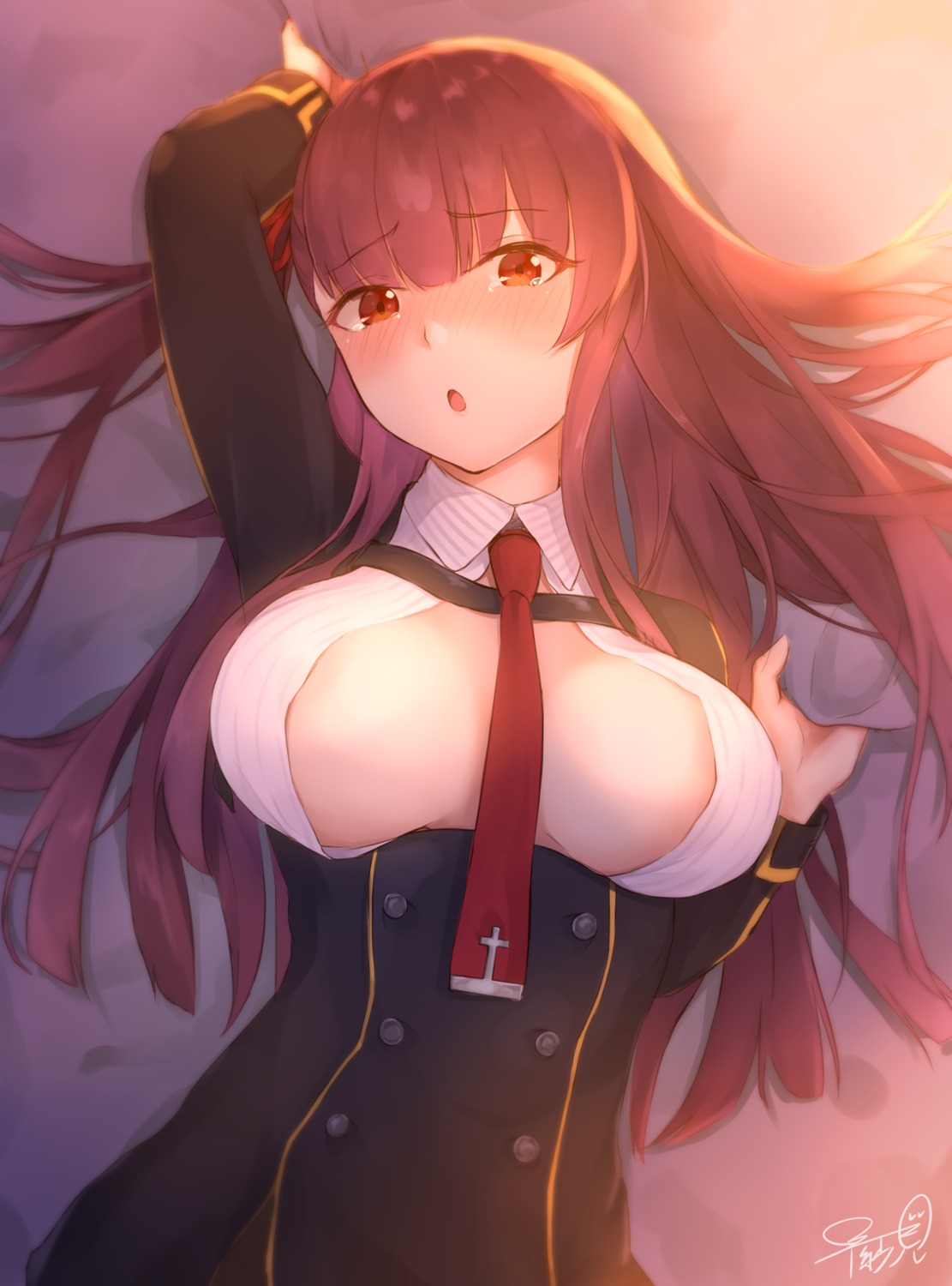 girls_frontline no_bra open_shirt shirase_yui wa2000_(girls_frontline)