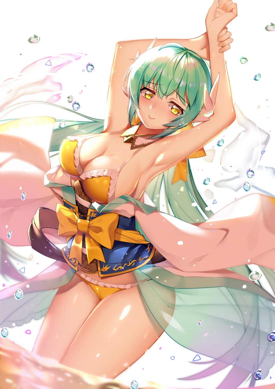 bikini cleavage fate/grand_order greetload horns kiyohime_(fate/grand_order) pointy_ears see_through swimsuits wet