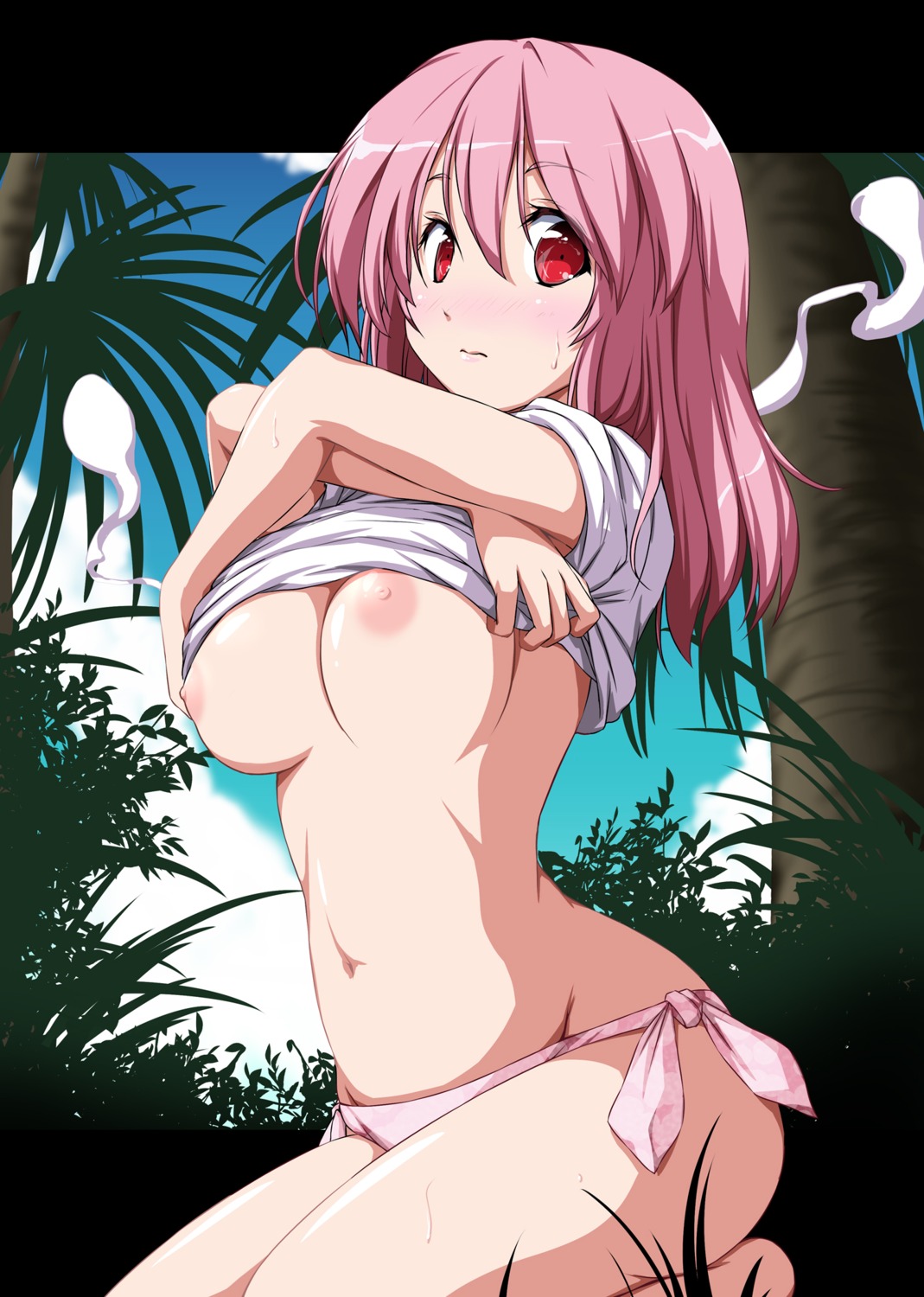 bikini breasts myon nipples no_bra nori_tamago saigyouji_yuyuko swimsuits touhou undressing