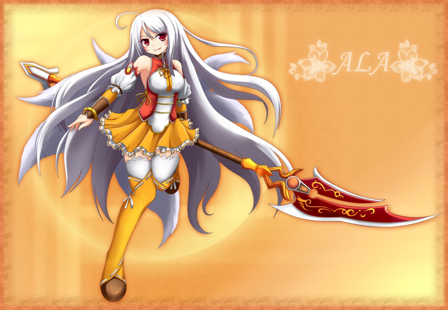 ara_haan cat_and_rabbit elsword tail thighhighs weapon