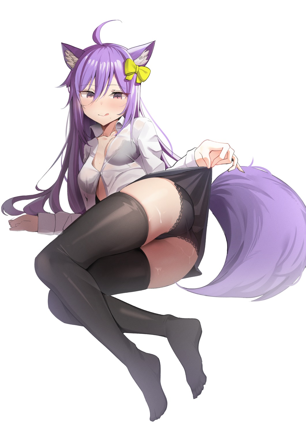 animal_ears ass bra cum feet k_pring nekomimi pantsu see_through skirt_lift tail thighhighs