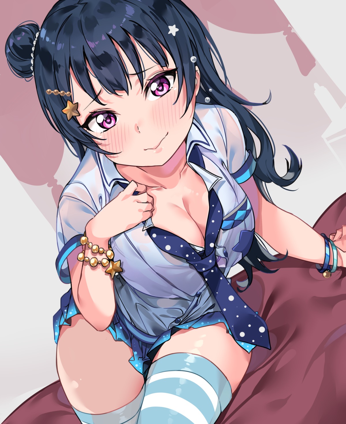 cleavage love_live!_sunshine!! open_shirt see_through tem10 thighhighs tsushima_yoshiko