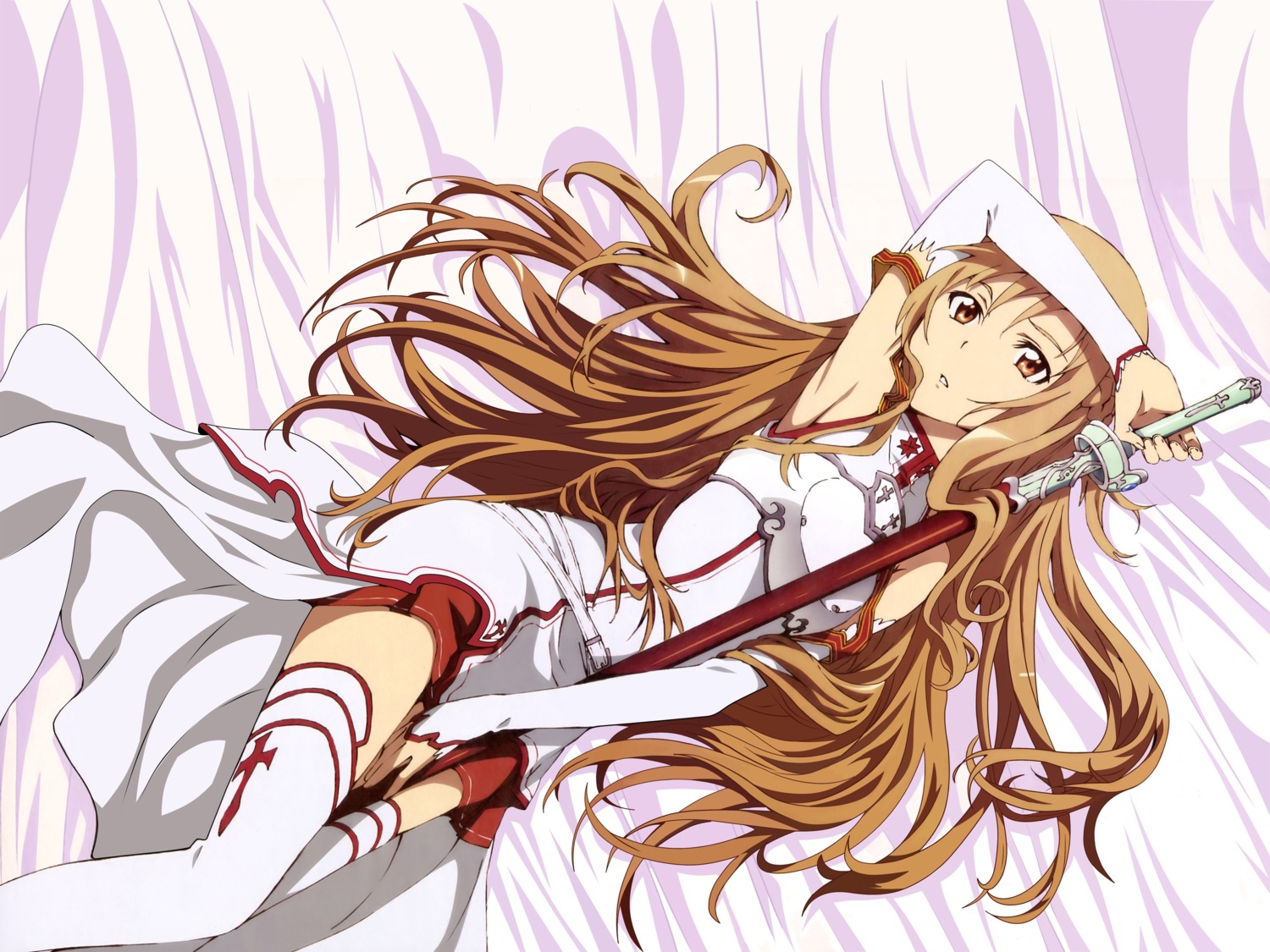 asuna_(sword_art_online) kawakami_tetsuya sword sword_art_online thighhighs