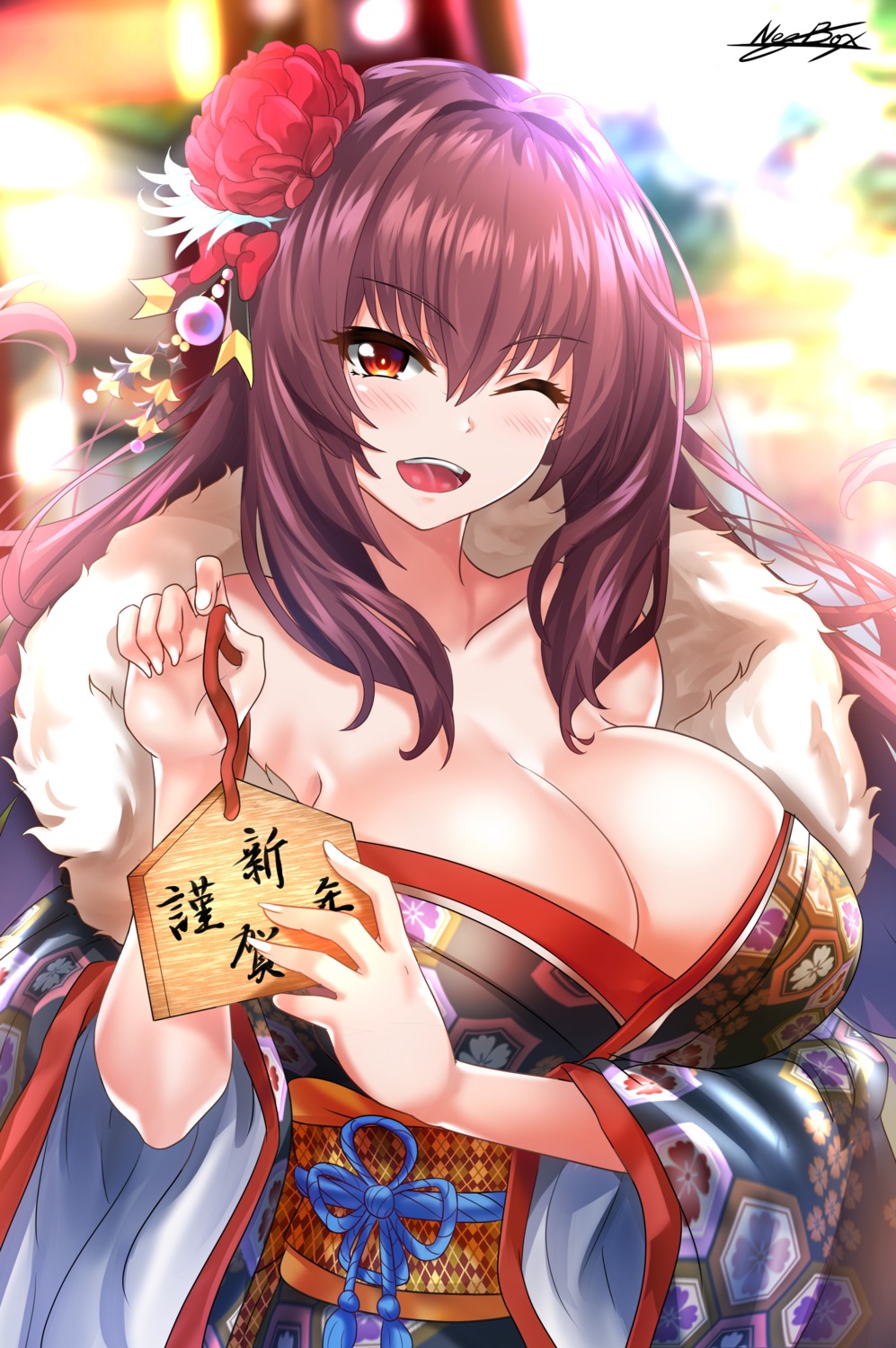 cleavage fate/grand_order kimono nez-kun no_bra open_shirt scathach_(fate/grand_order)