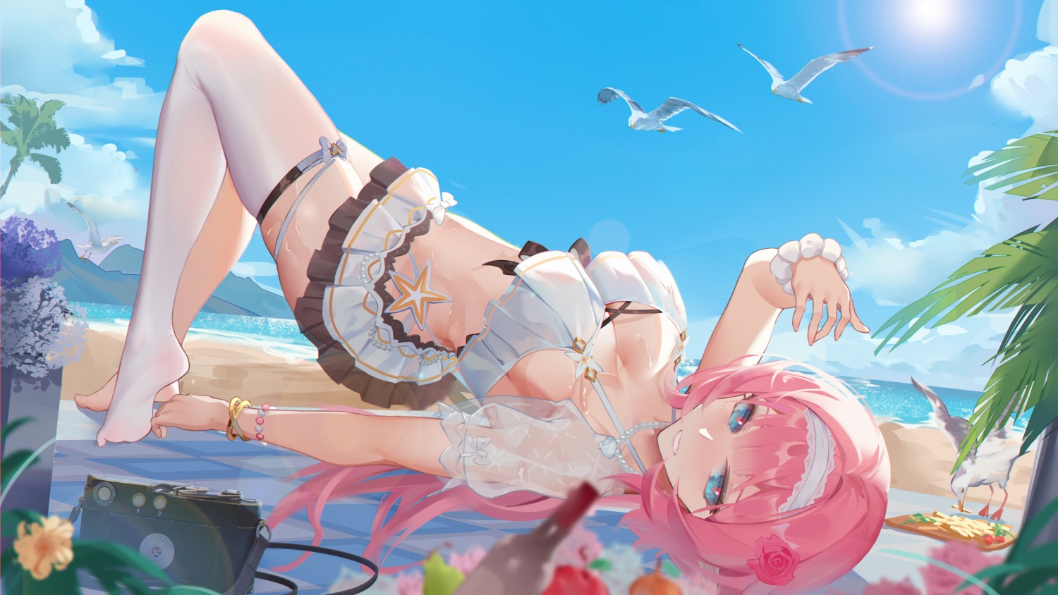 benghuai_xueyuan bikini comet_(user_fjsa4577) elysia_(honkai_impact) honkai_impact see_through swimsuits thighhighs wallpaper wet