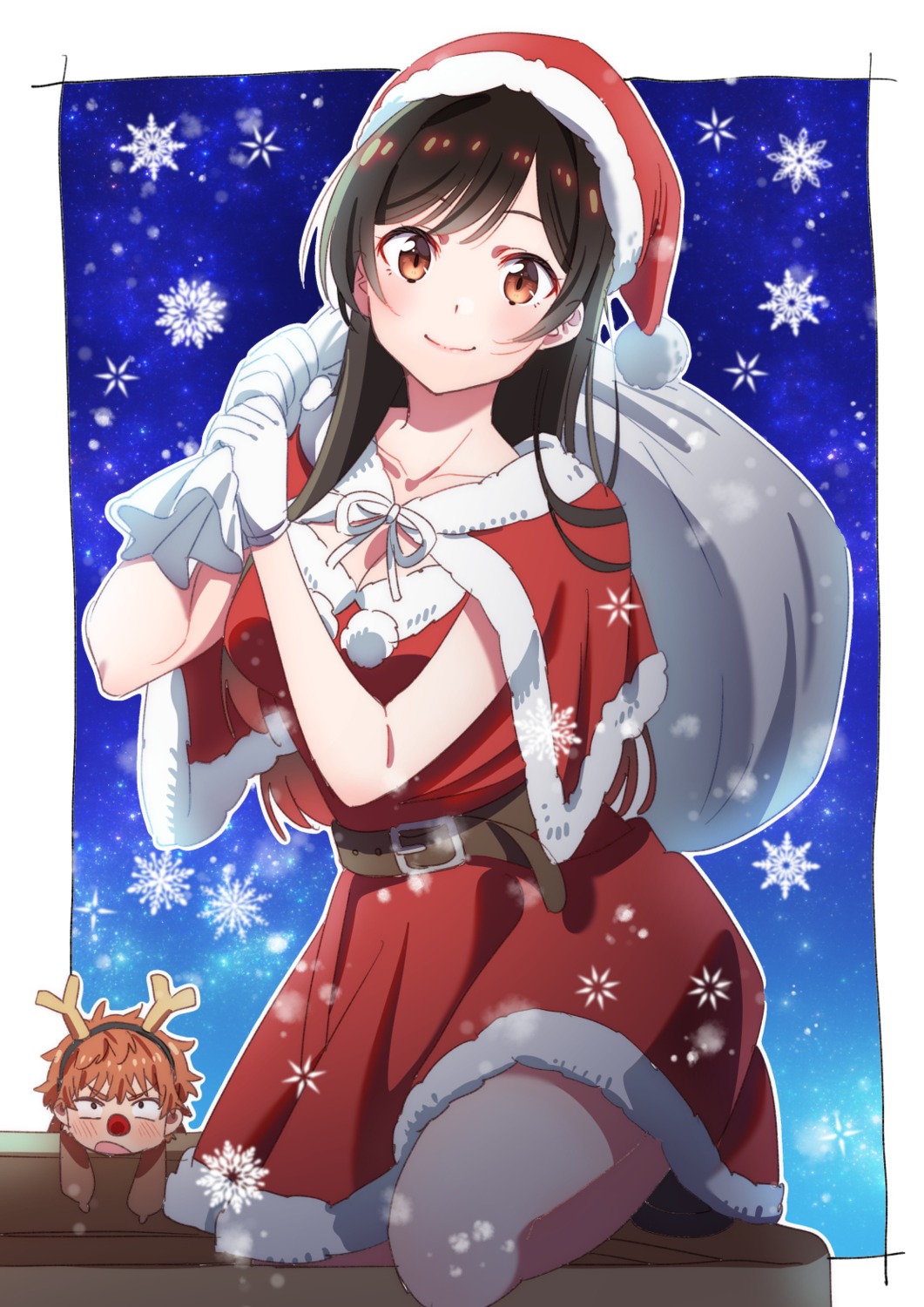 christmas cleavage dress hirayama_kanna kanojo_okarishimasu mizuhara_chizuru