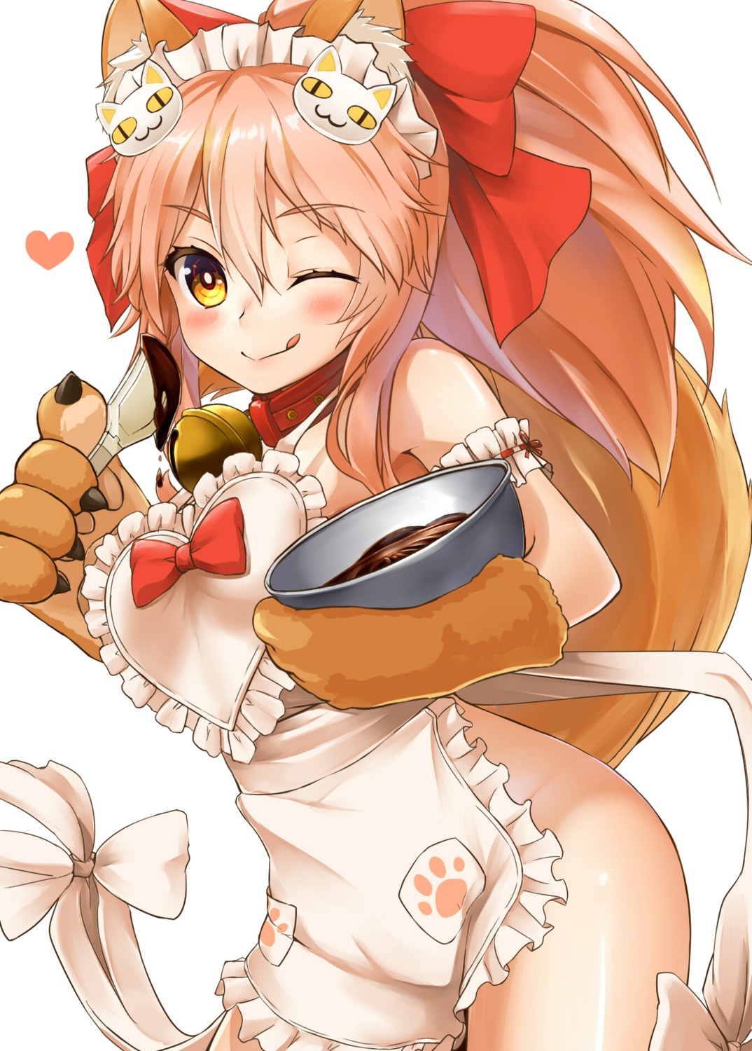 animal_ears cream fate/extra fate/grand_order fate/stay_night kitsune naked_apron shiron tail tamamo_cat