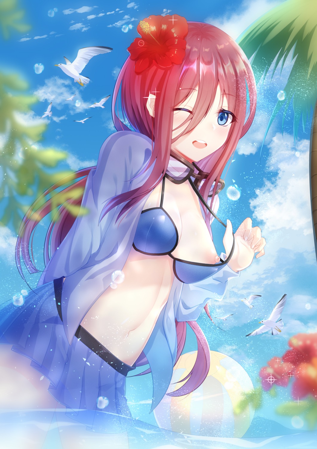 5-toubun_no_hanayome bikini breasts nakano_miku nipples open_shirt see_through swimsuits undressing wet wfd