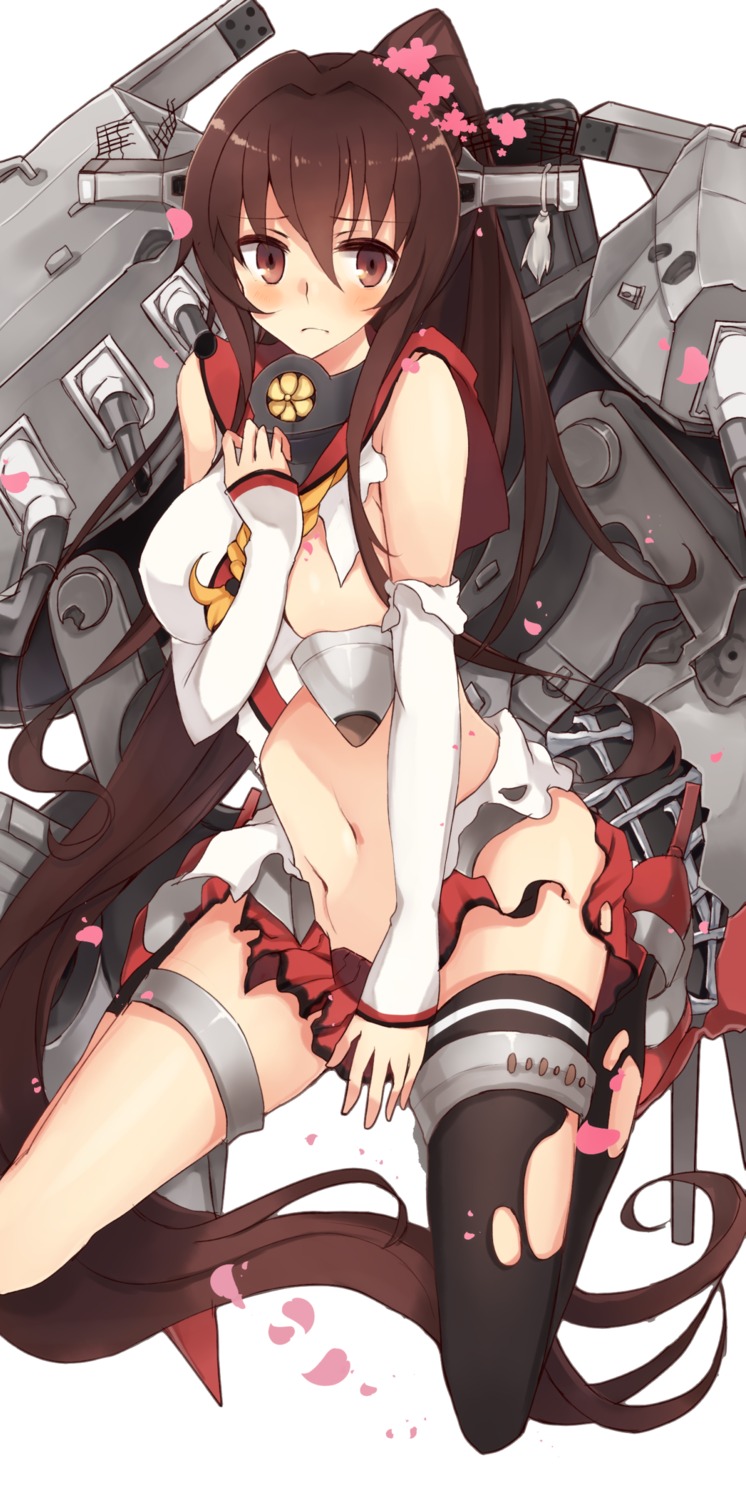 breast_hold garter kantai_collection kinona no_bra nopan thighhighs torn_clothes yamato_(kancolle)