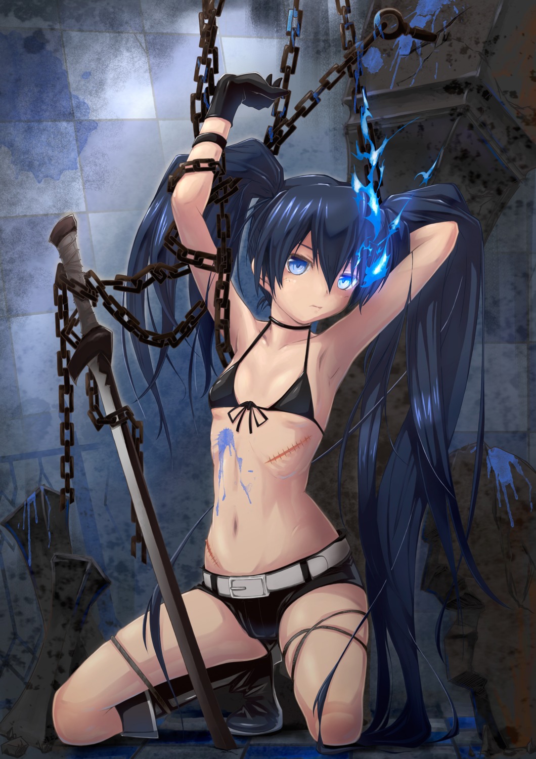 bikini_top black_rock_shooter black_rock_shooter_(character) chakabo swimsuits sword vocaloid