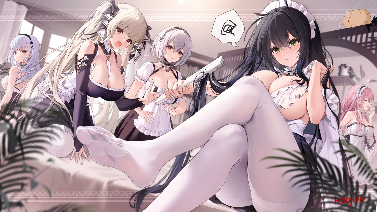 azur_lane dido_(azur_lane) feet formidable_(azur_lane) hoojiro indomitable_(azur_lane) maid manjuu_(azur_lane) no_bra pantyhose perseus_(azur_lane) sirius_(azur_lane) skirt_lift