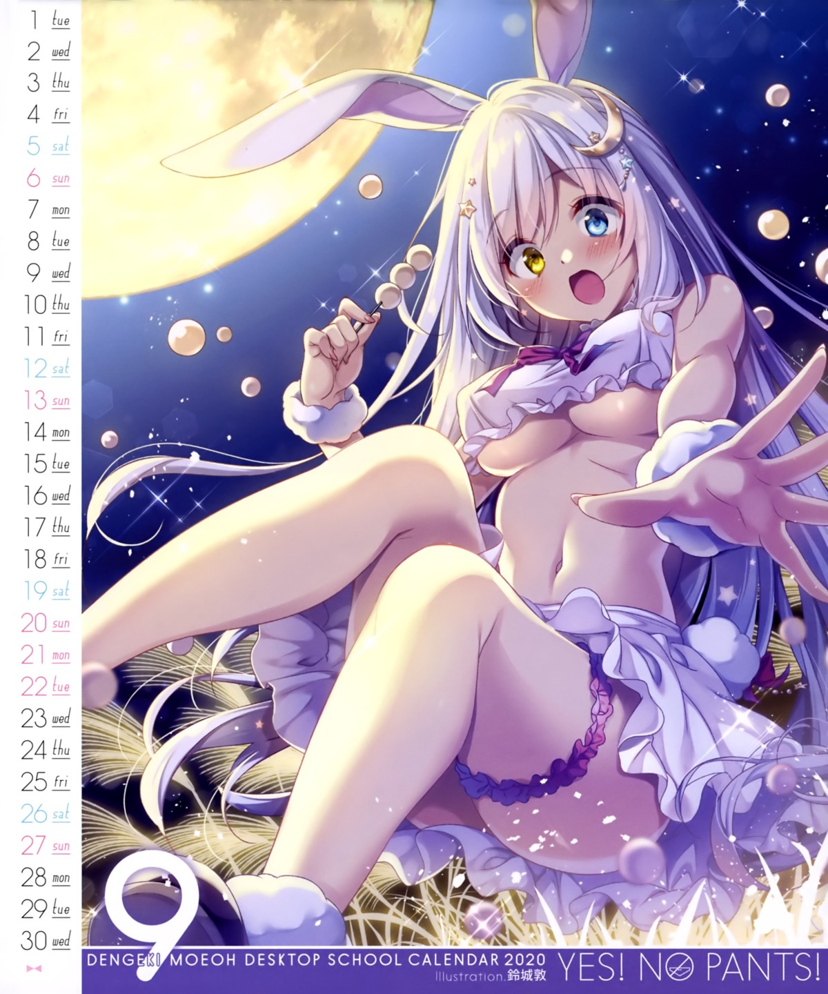 animal_ears bunny_ears calendar garter heterochromia no_bra skirt_lift suzushiro_atsushi tail underboob