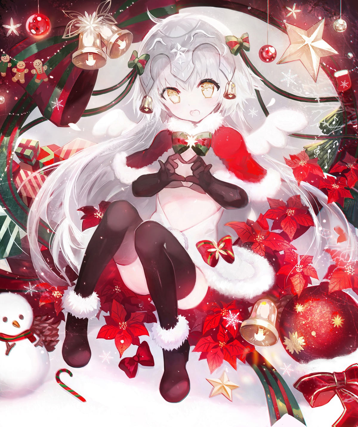 bikini_top christmas fate/grand_order jeanne_d'arc_alter_santa_lily juexing_(moemoe3345) swimsuits thighhighs