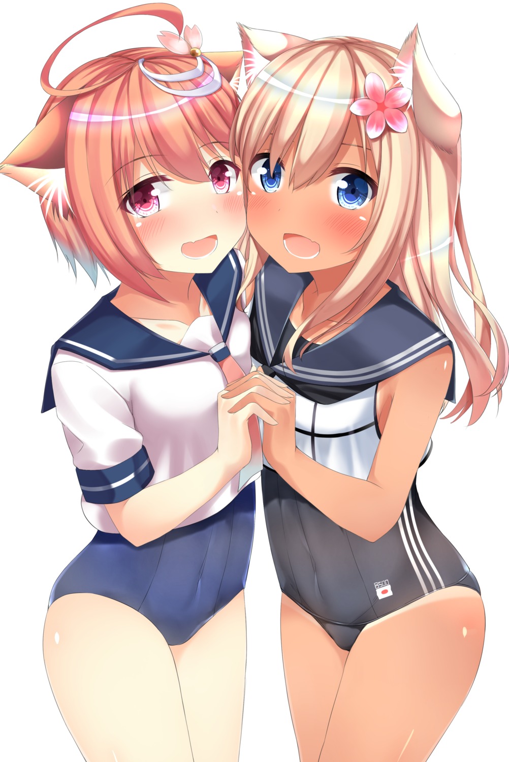 animal_ears go-1 i-58_(kancolle) kantai_collection nekomimi ro-500 school_swimsuit seifuku swimsuits tan_lines