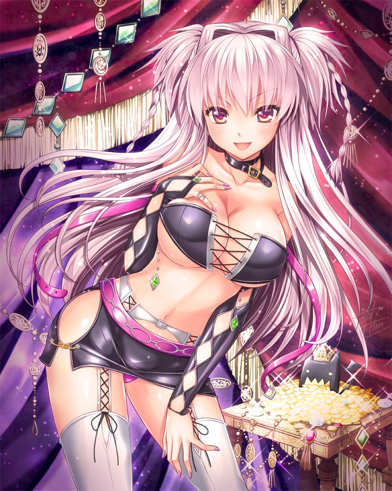 alto_seneka brandish cleavage garter_belt pantsu stockings thighhighs underboob