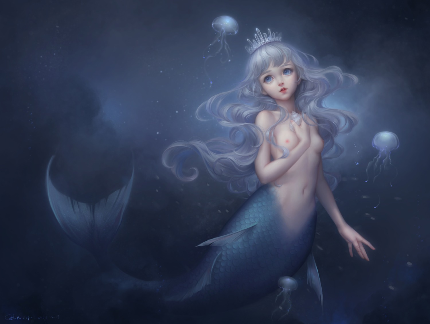 bain-henpen breast_hold mermaid monster_girl naked nipples tail