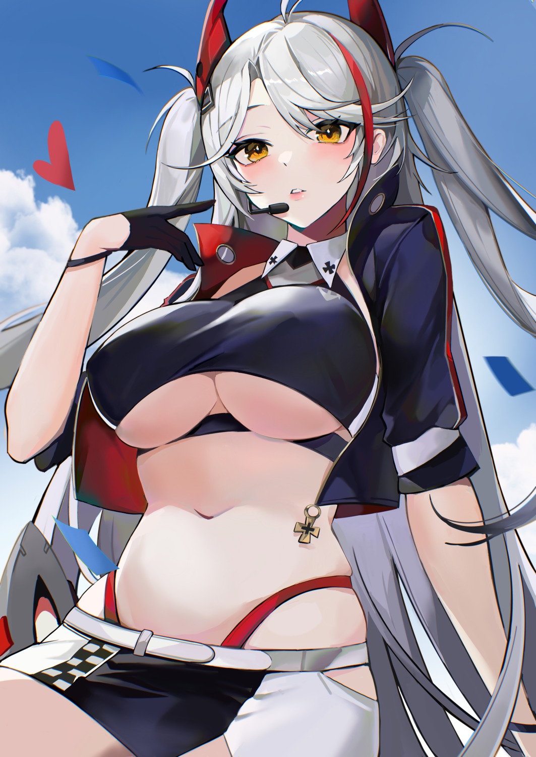 azur_lane jintianhuahualema no_bra pantsu prinz_eugen_(azur_lane) underboob