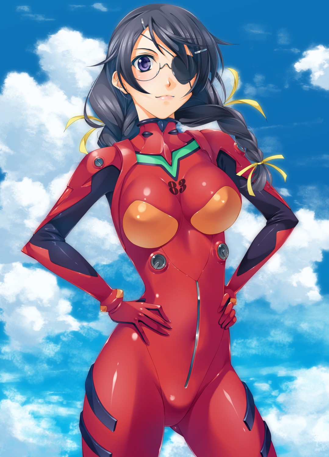 bakemonogatari bodysuit cosplay eyepatch hanekawa_tsubasa kurakino_itsunori megane monogatari_(series) neon_genesis_evangelion souryuu_asuka_langley