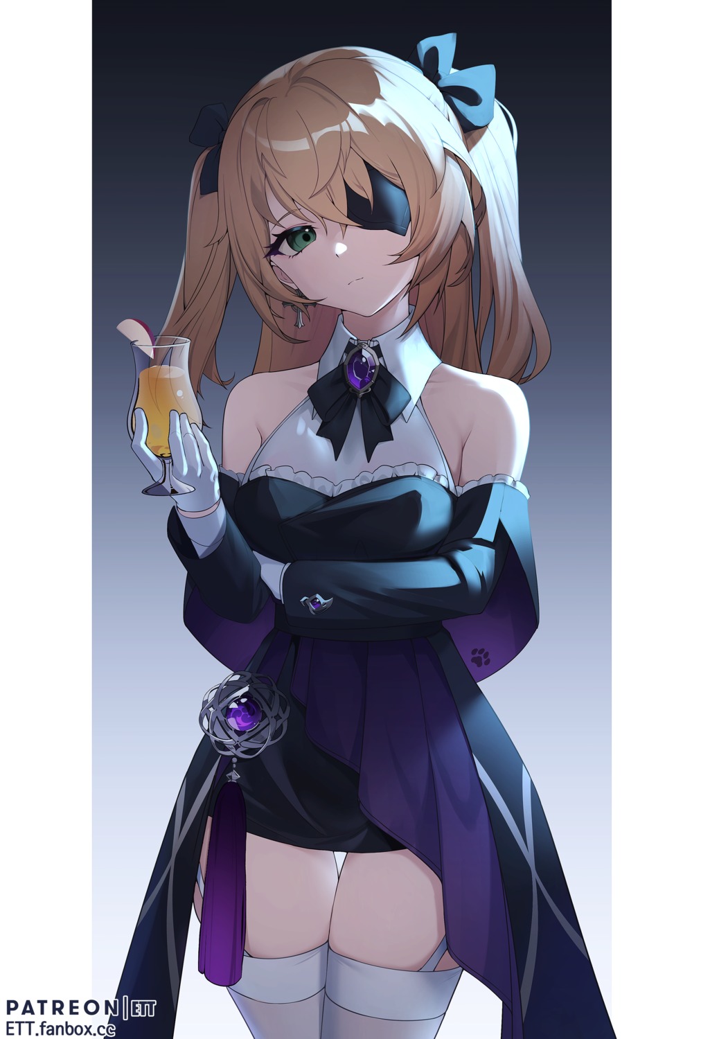 dress ett eyepatch fischl genshin_impact thighhighs