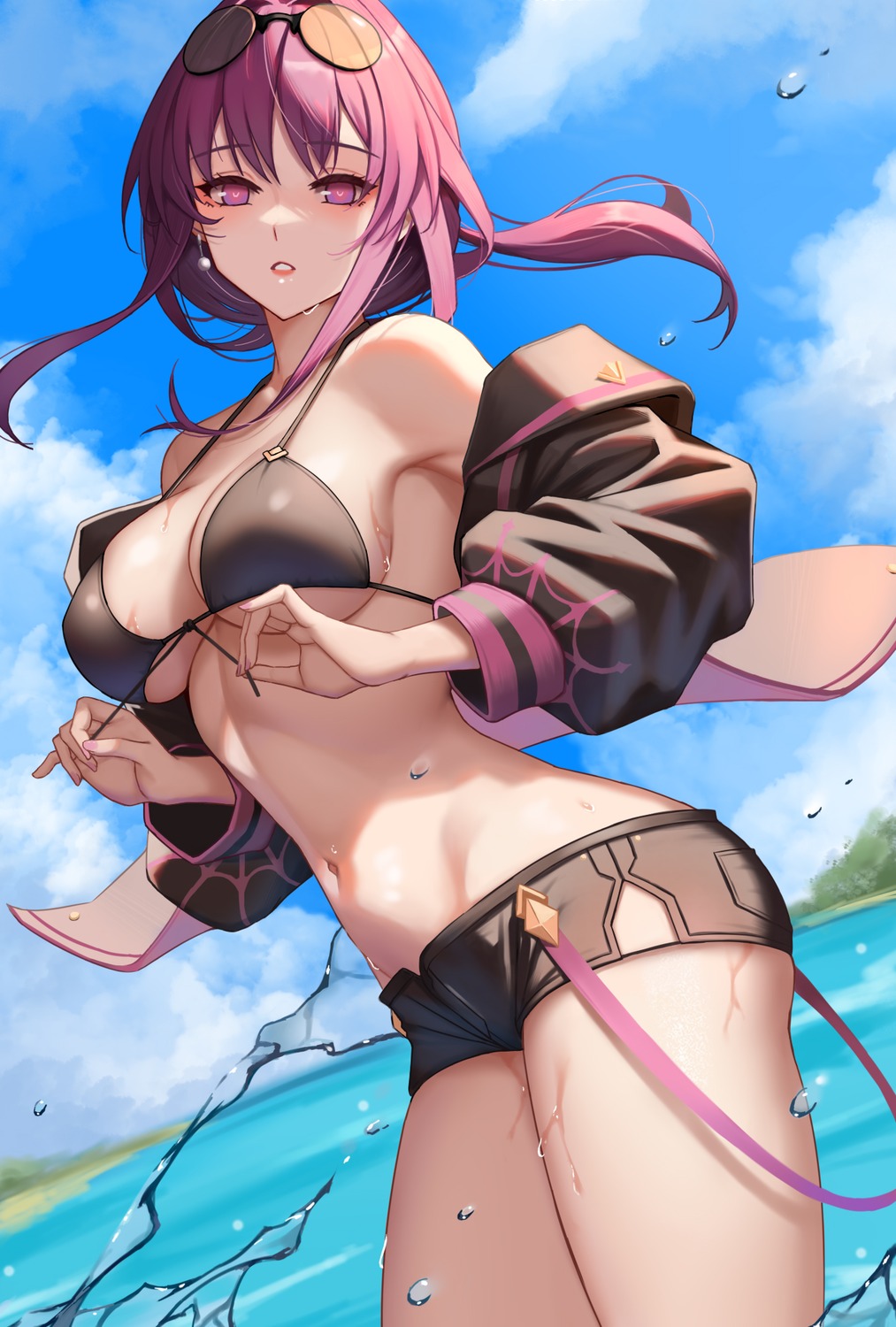 bikini_top dydydyok honkai:_star_rail kafka_(honkai:_star_rail) megane swimsuits wet