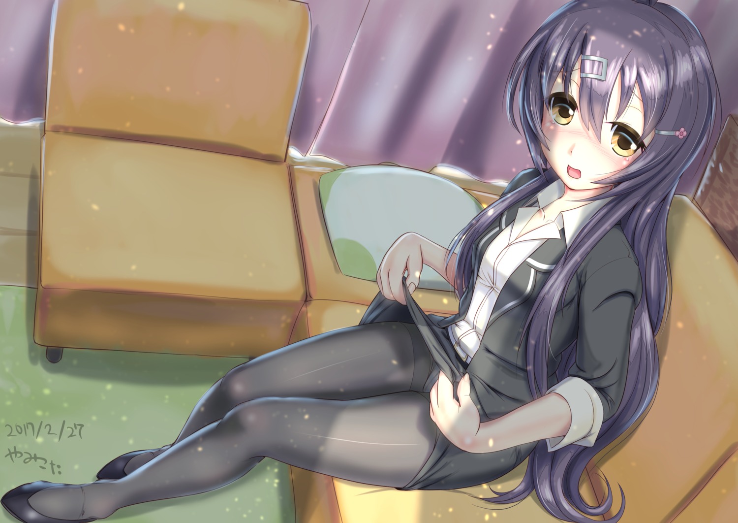 business_suit ikinokore!_shachiku-chan pantsu pantyhose skirt_lift yamikota