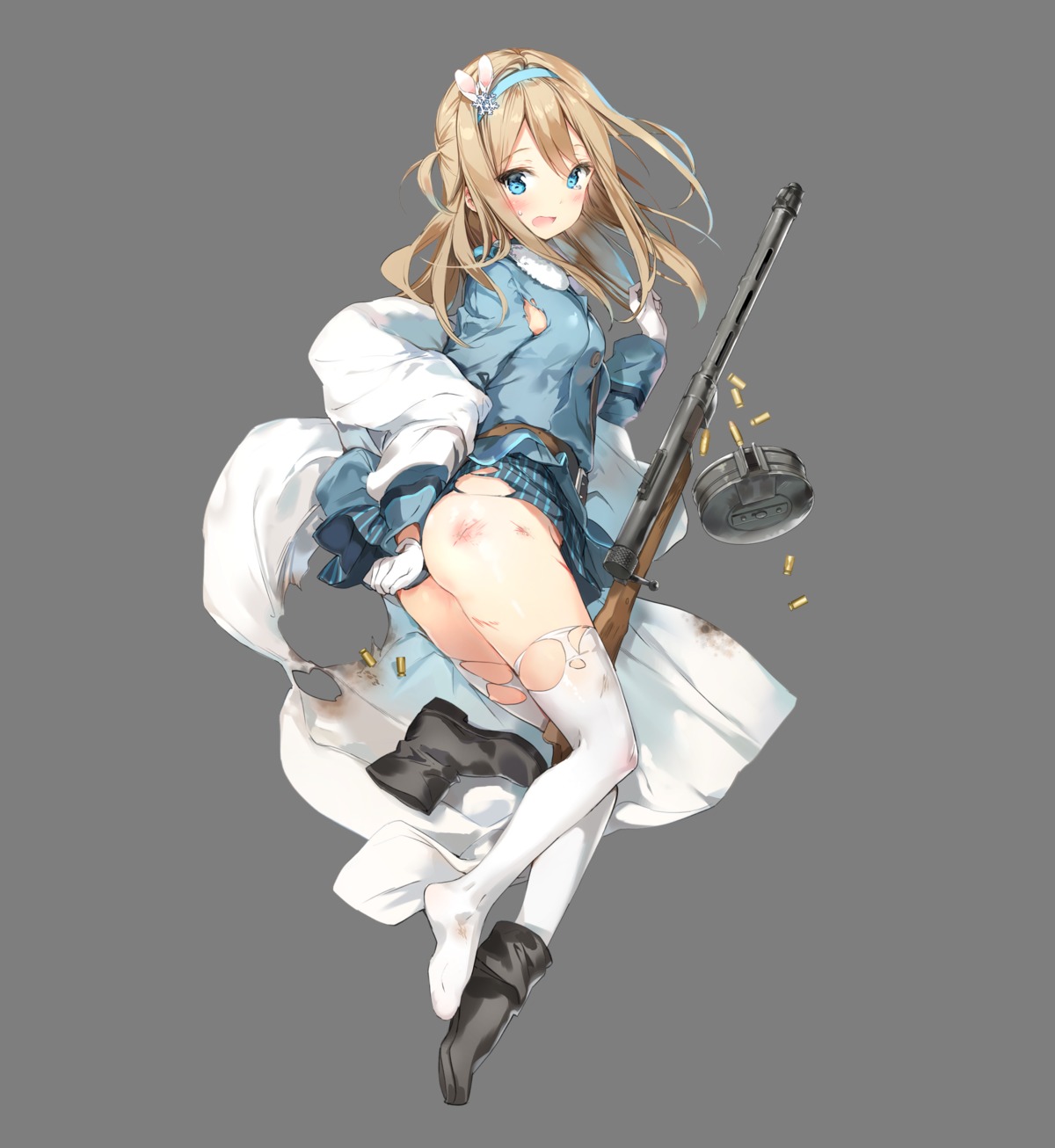 anmi ass girls_frontline gun nopan suomi_kp31_(girls_frontline) thighhighs torn_clothes transparent_png uniform