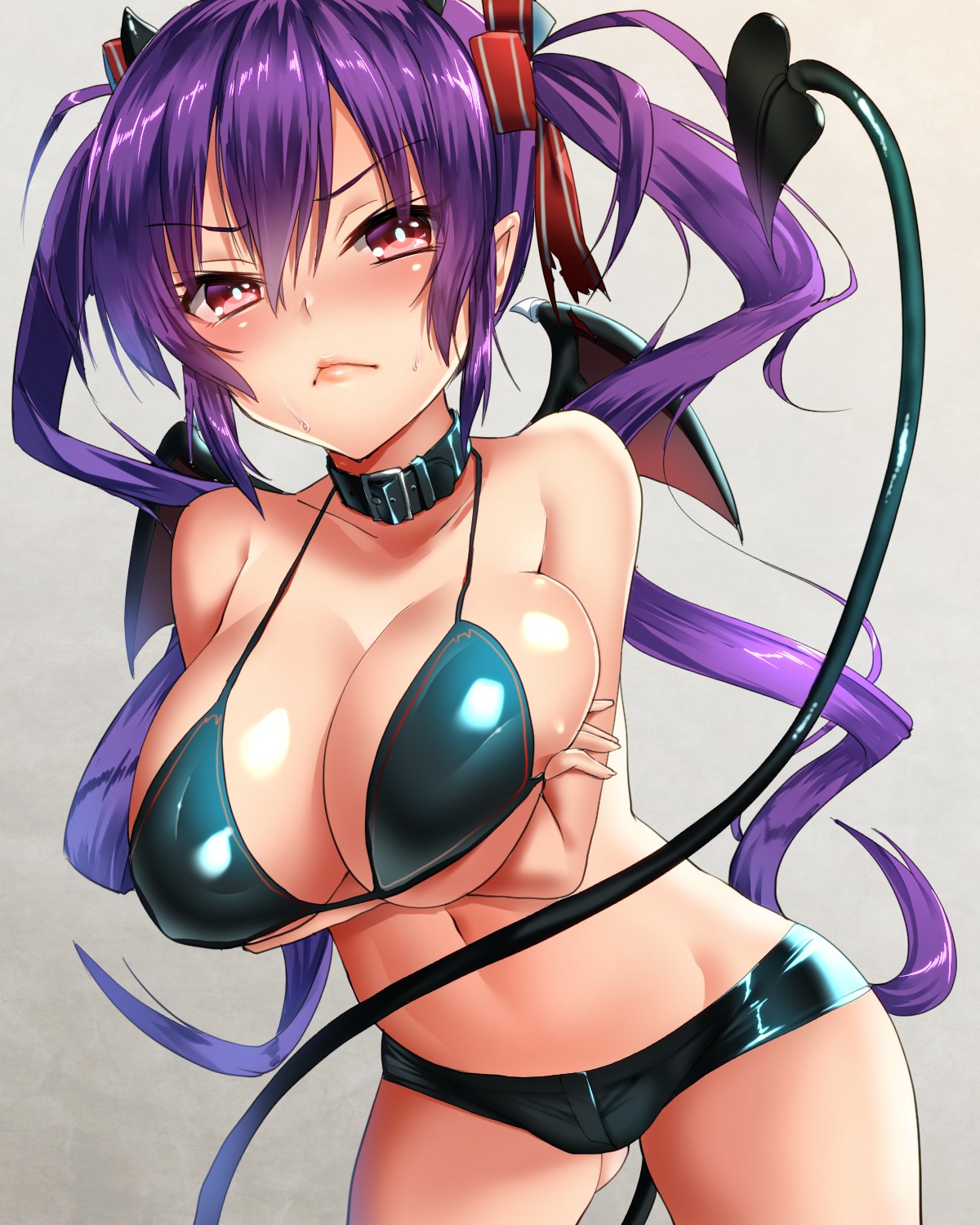 bikini_top breast_hold cleavage devil horns keita_(tundereyuina) pointy_ears swimsuits tail underboob wings