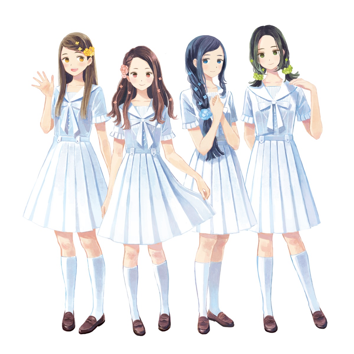 hina_(whiteeeen) kana_(whiteeeen) nene_(whiteeeen) noa_(whiteeeen) seifuku skirt_lift tagme whiteeeen