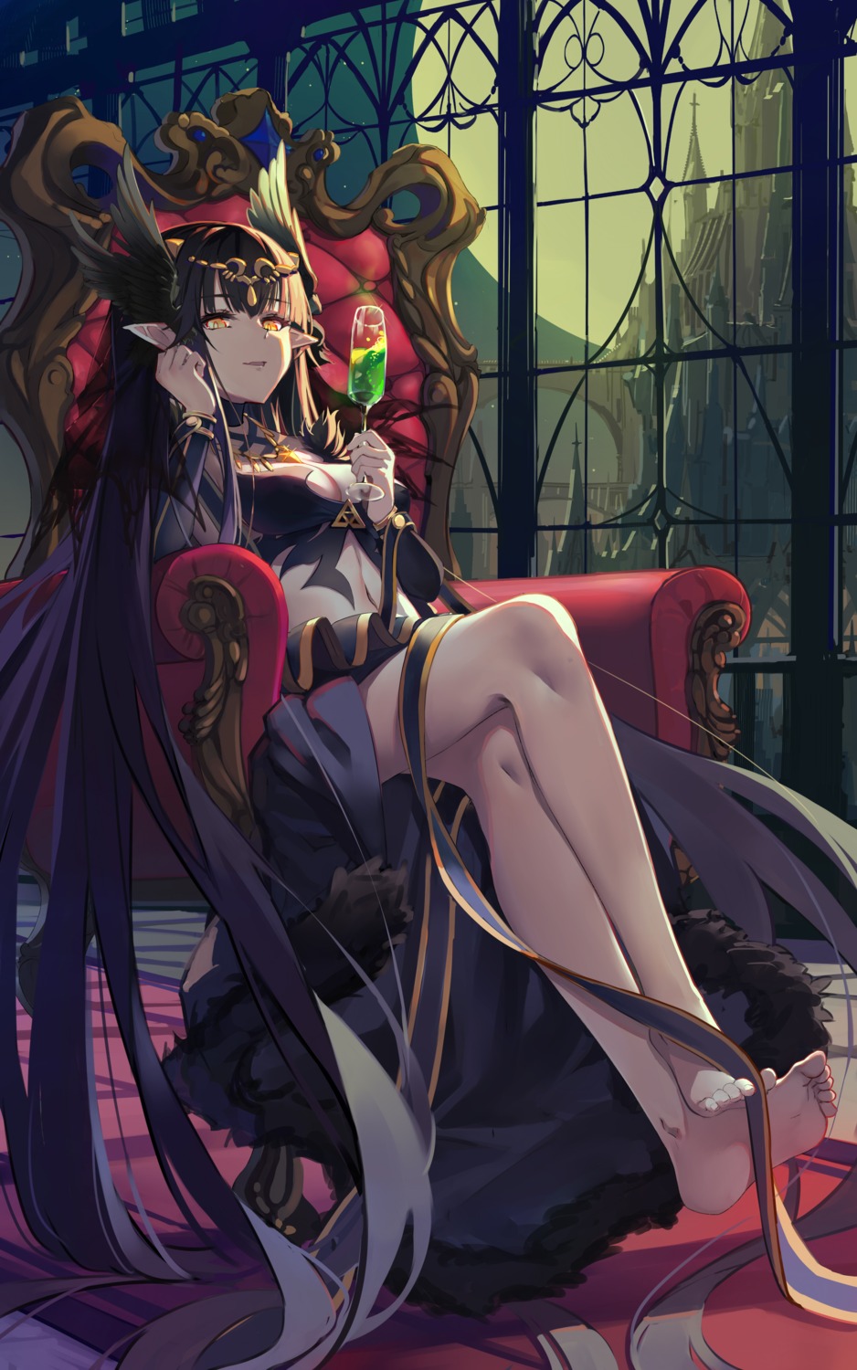 assassin_of_red_(fate/apocrypha) baisi_shaonian cleavage fate/grand_order feet pointy_ears