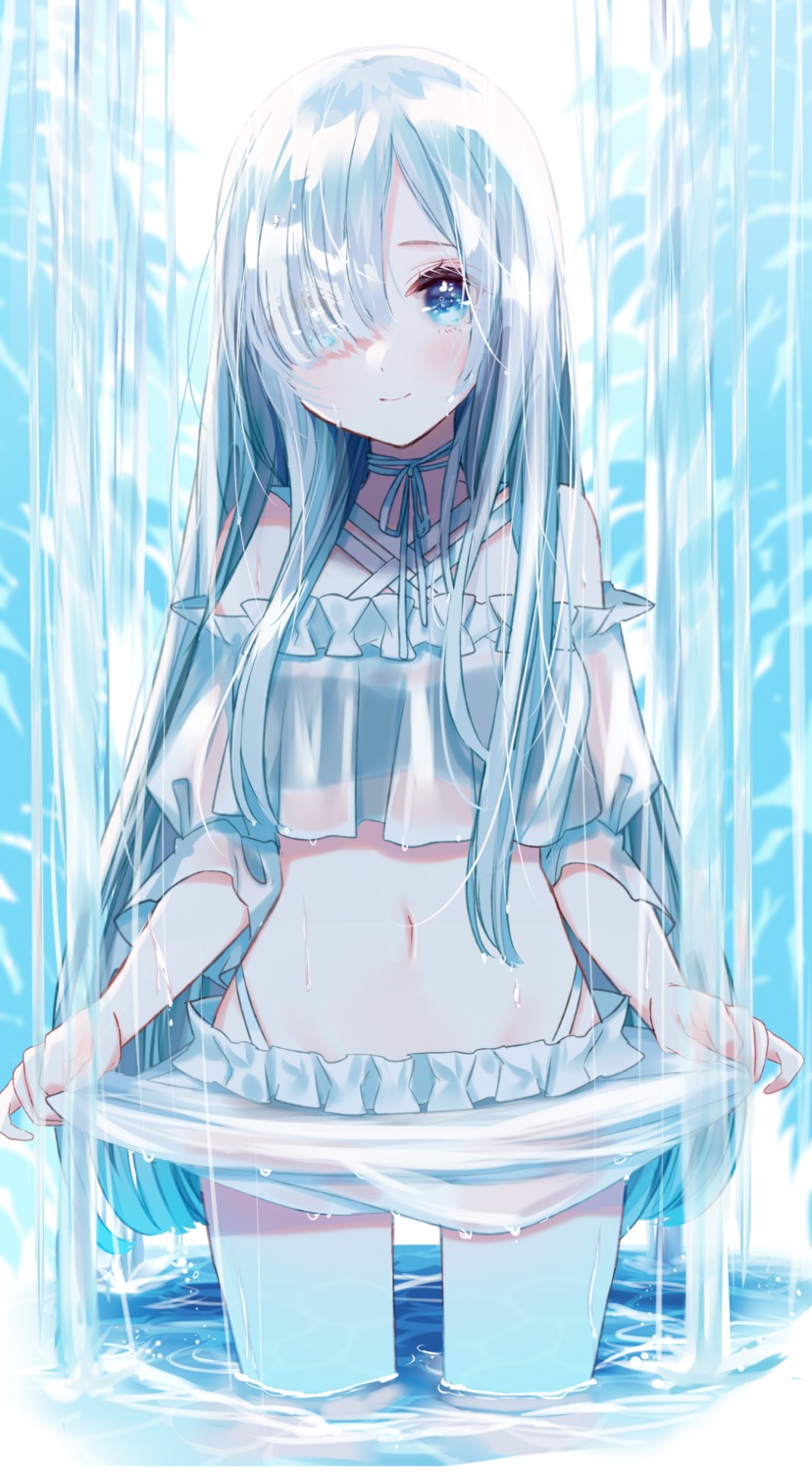 bikini misumi_(macaroni) see_through skirt_lift swimsuits wet wet_clothes