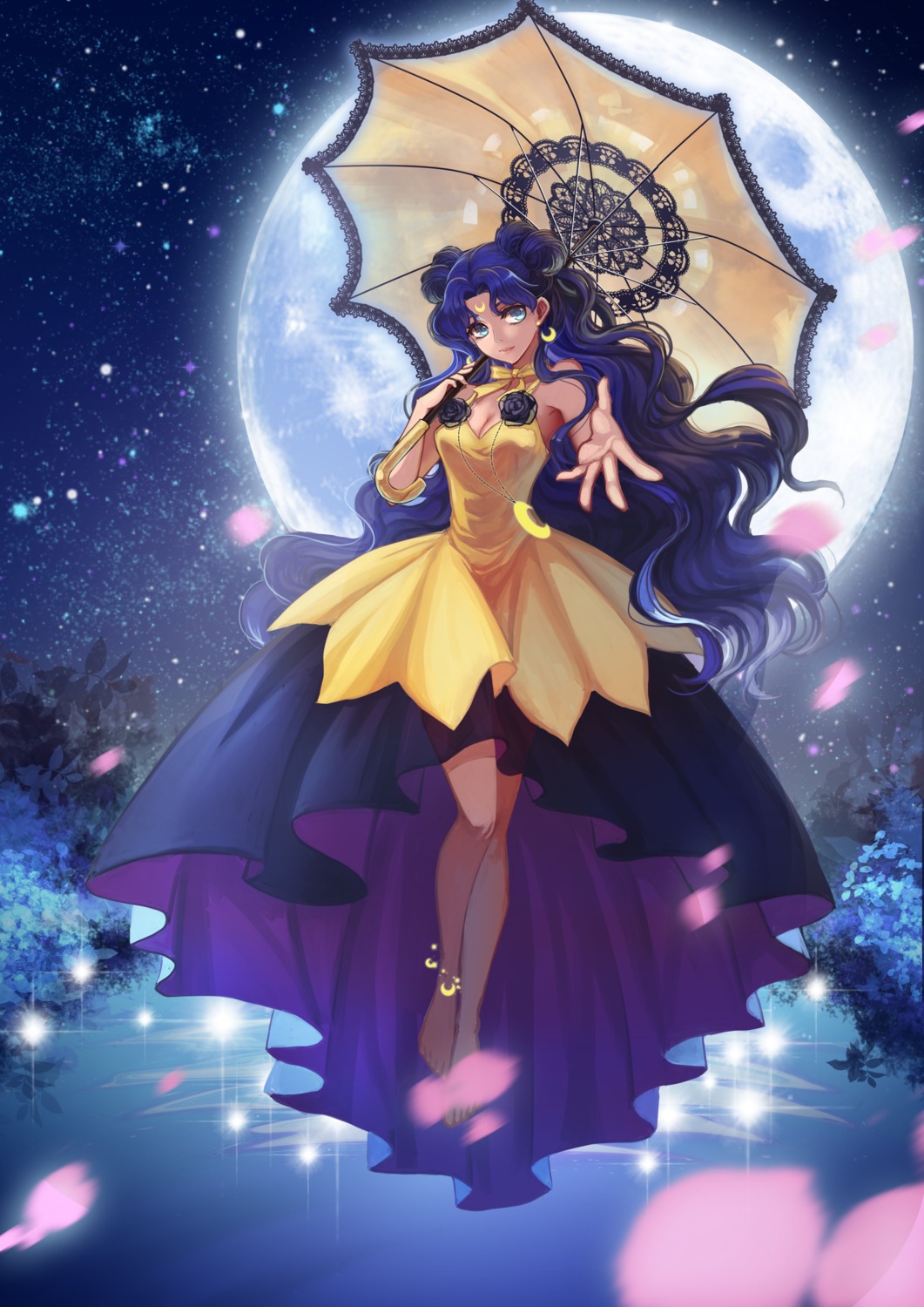 cleavage douyougen dress feet luna_(sailor_moon) sailor_moon see_through umbrella