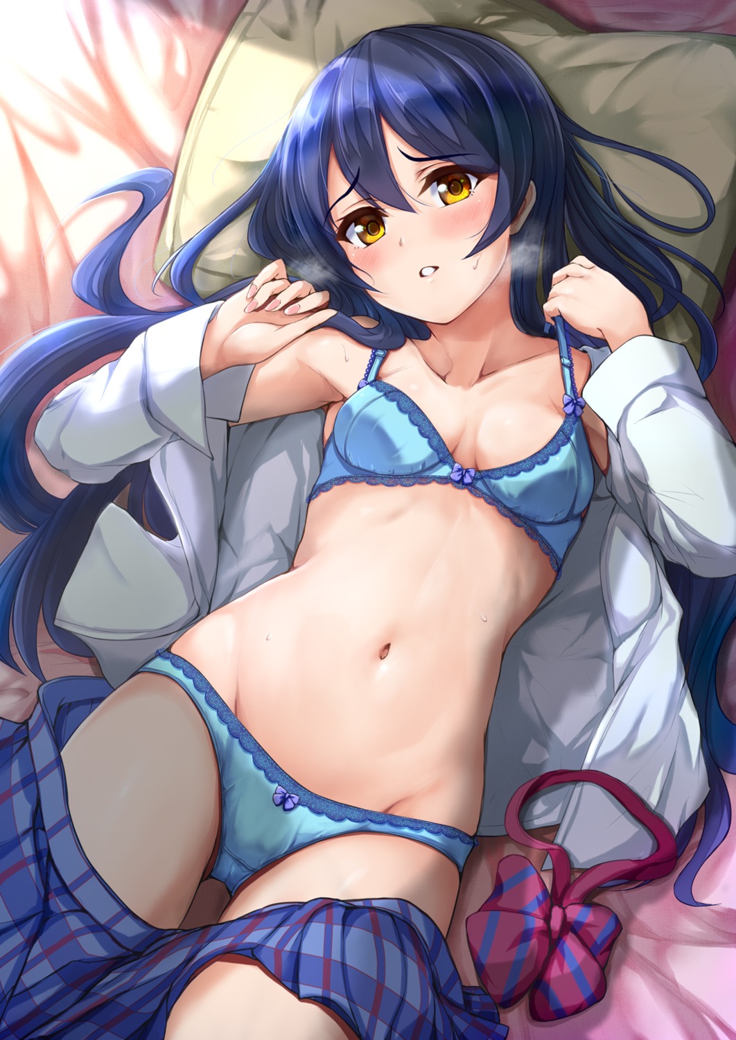 bra cabayaki cameltoe love_live! open_shirt pantsu seifuku sonoda_umi undressing