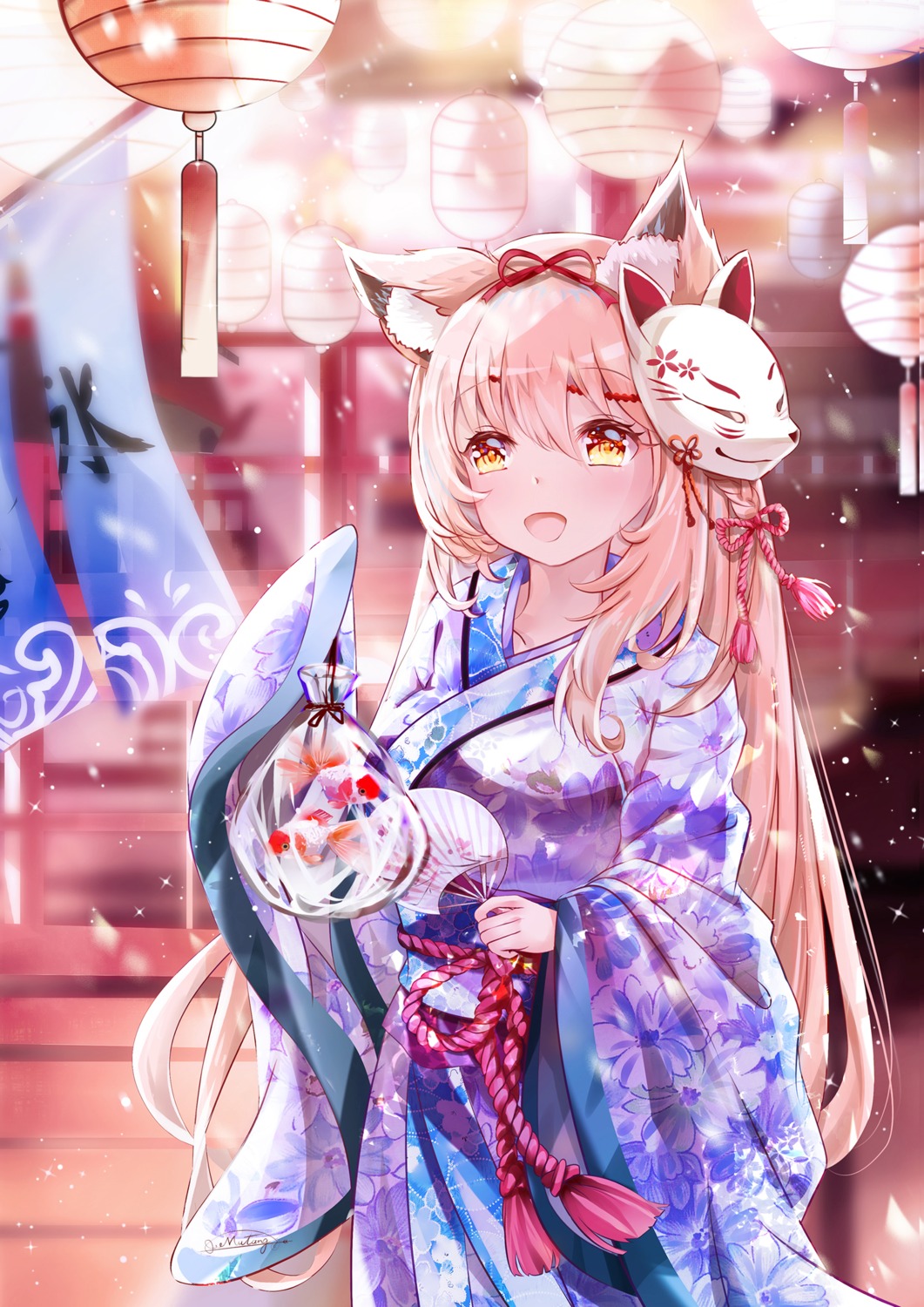animal_ears kimono kitsune mutang yukata