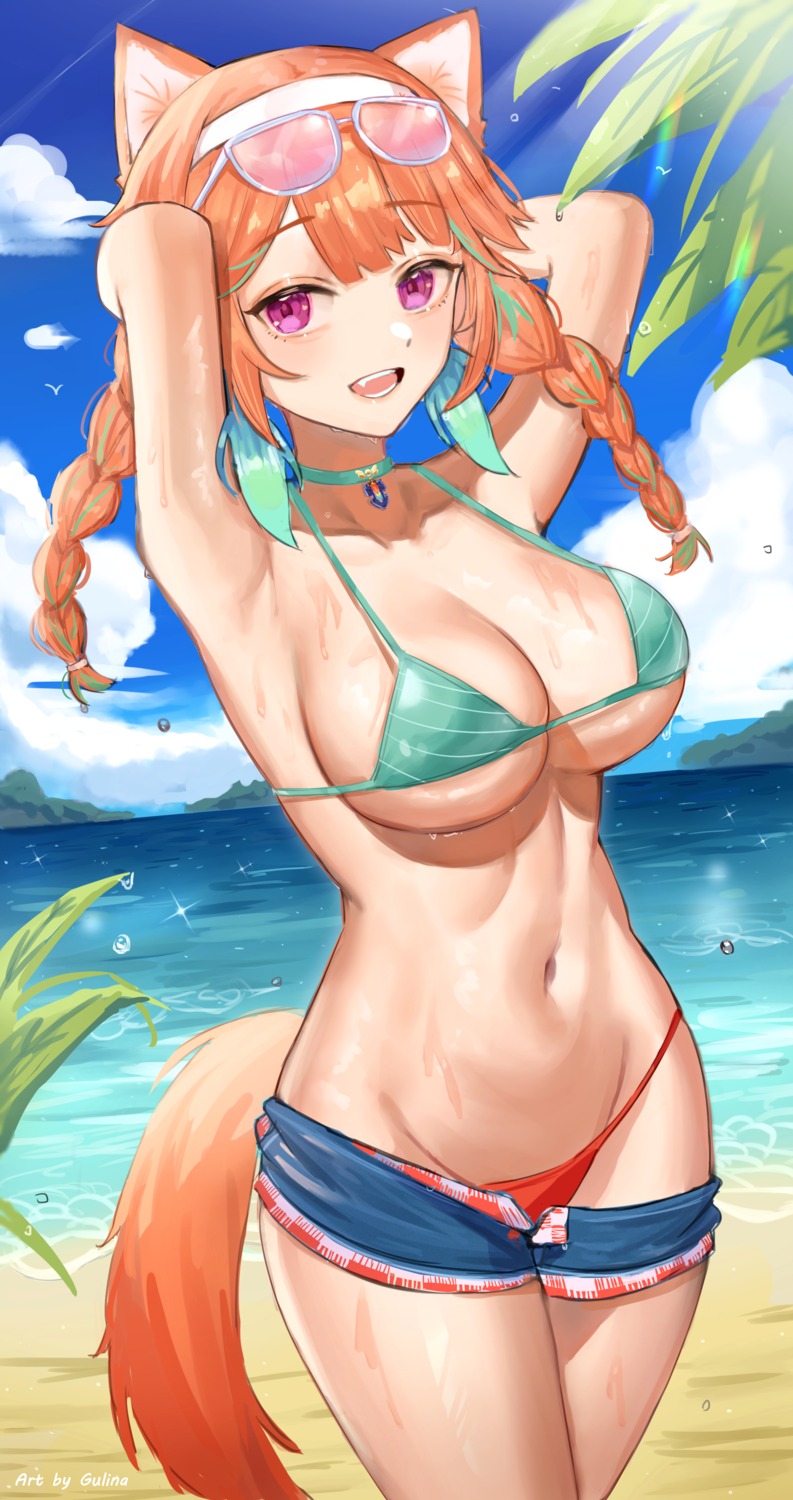 animal_ears bikini gurina hololive hololive_english megane nekomimi swimsuits tail takanashi_kiara wet