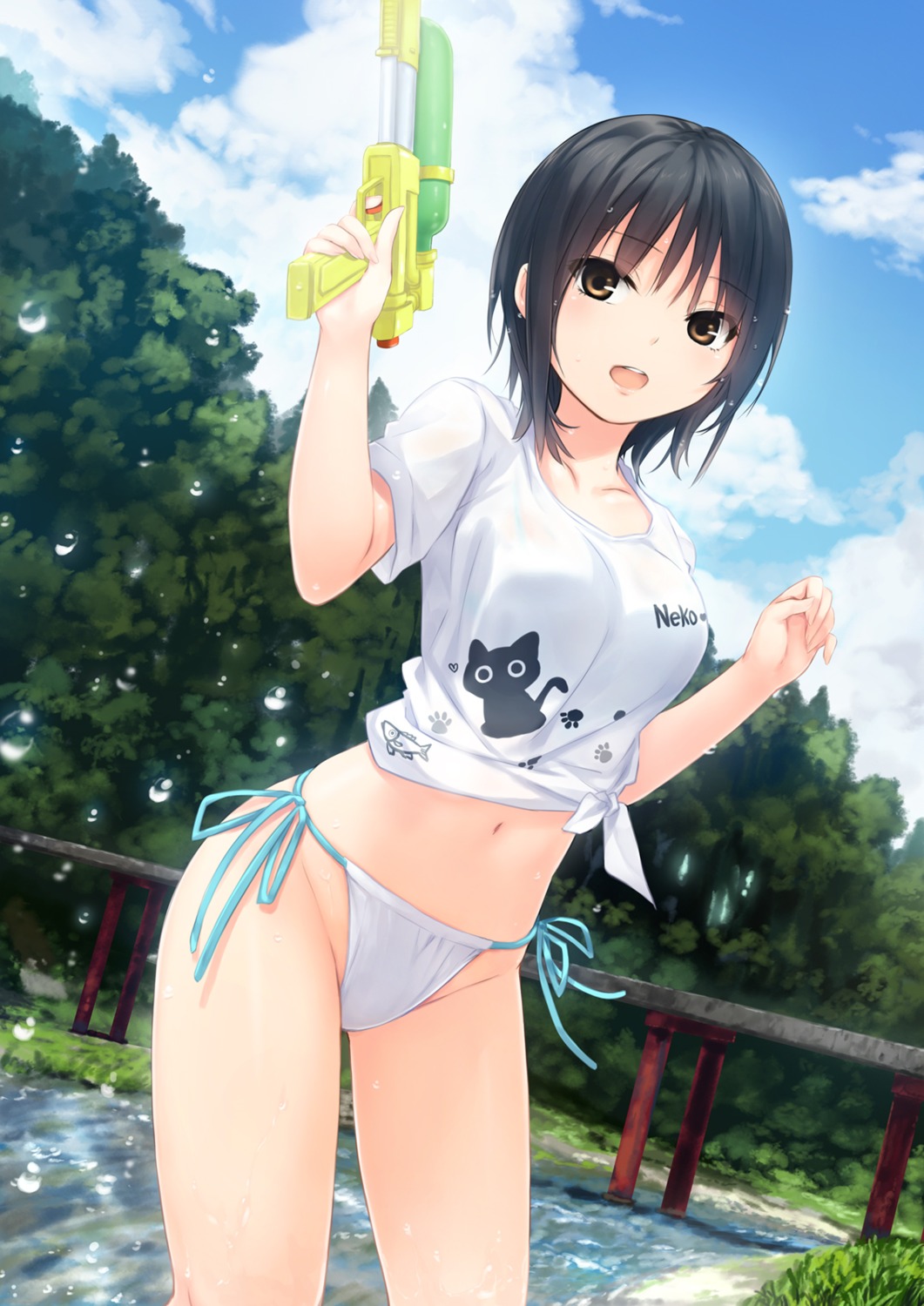 aoyama_sumika bikini coffee-kizoku gun shirt_lift swimsuits