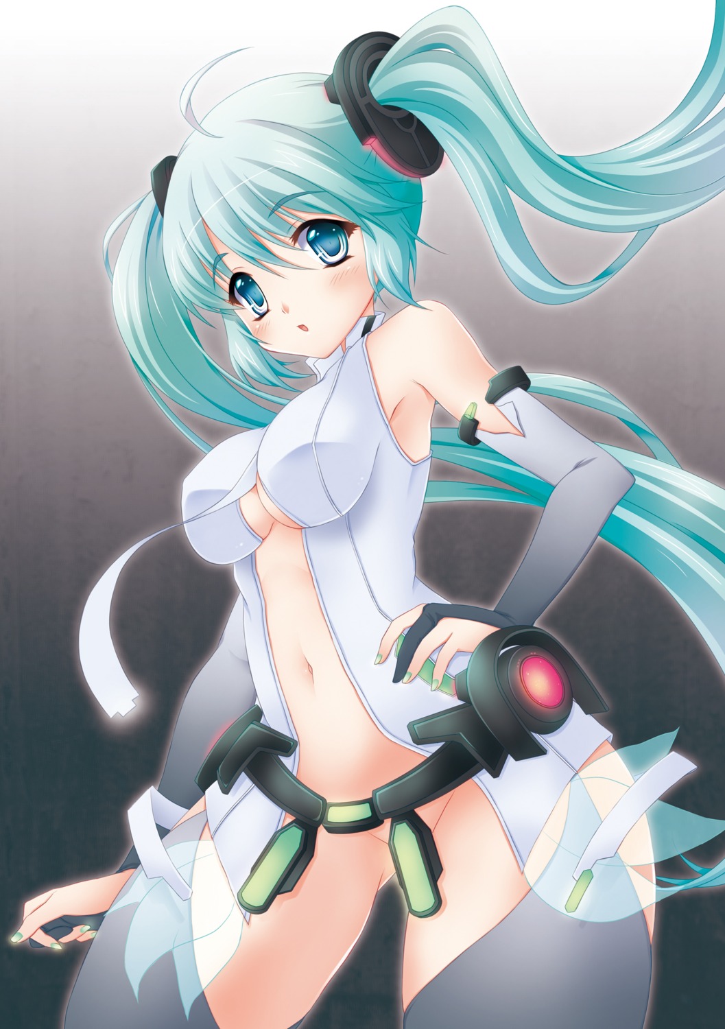 hatsune_miku kichijou_agata miku_append nopan see_through thighhighs underboob vocaloid vocaloid_append