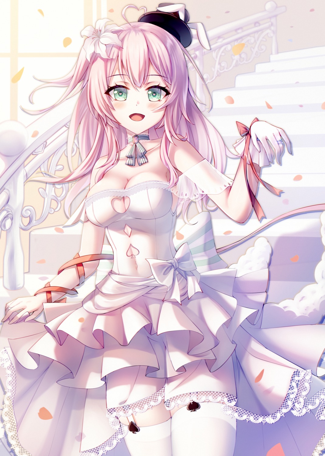 dress hololive hololive_china jinse_fu_yaojing no_bra skirt_lift spade_echo stockings thighhighs wedding_dress