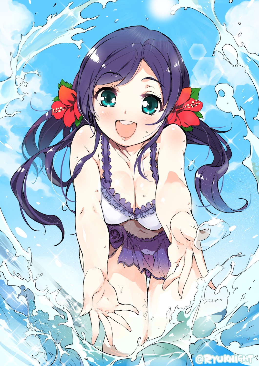 bikini cleavage love_live! naitou_ryu swimsuits toujou_nozomi